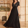 Elegant Women's Sequin V-Neck Party Dress - Perfect for Banquets   OAXG Black / XS