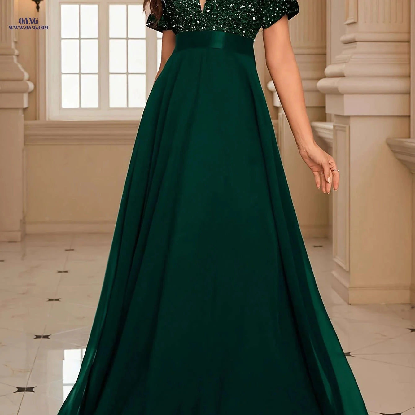 Elegant Women's Sequin V-Neck Party Dress - Perfect for Banquets   OAXG Black / XS