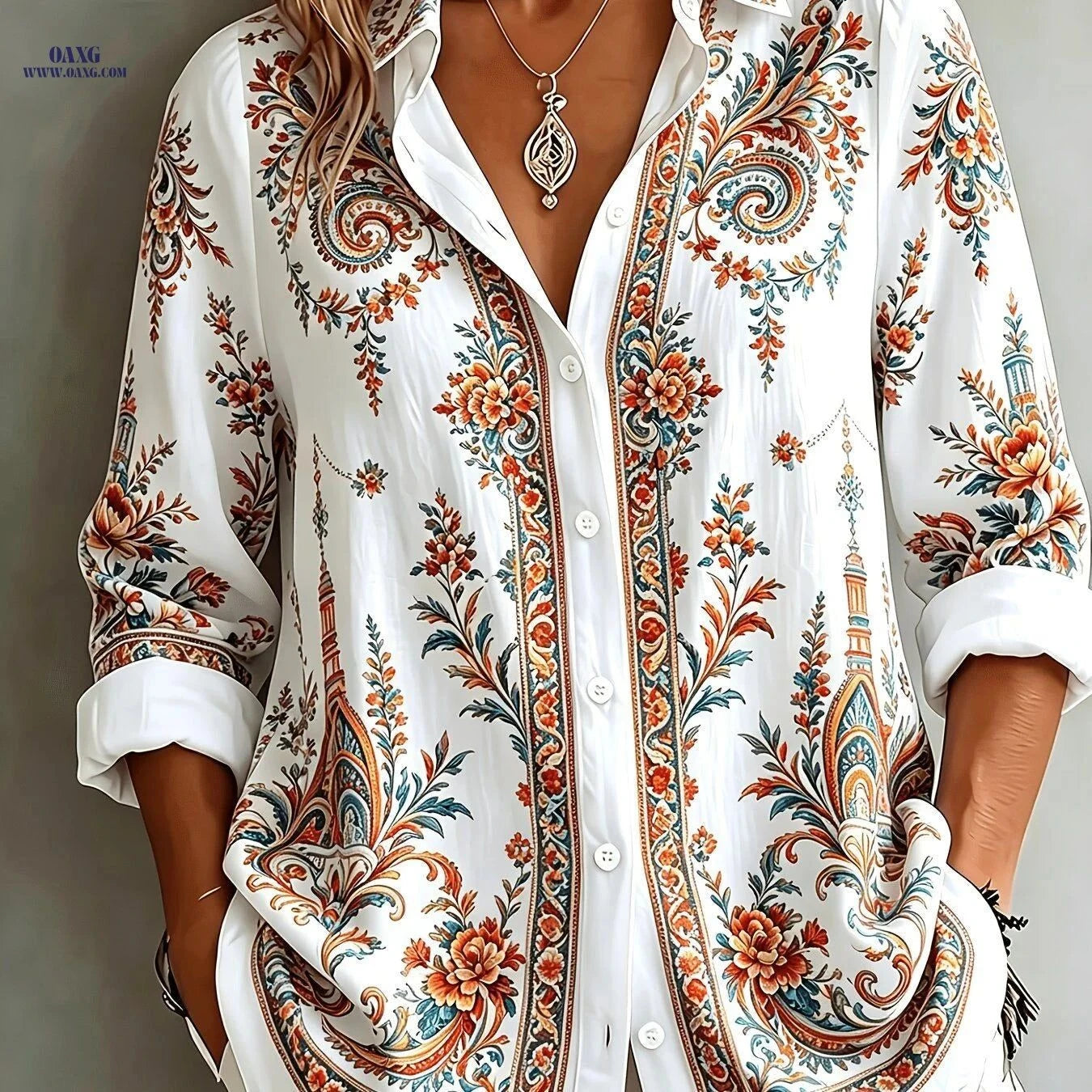 Elegant Women's Shirt - Casual Print for Daily Commute & Outdoor   OAXG Purple / S