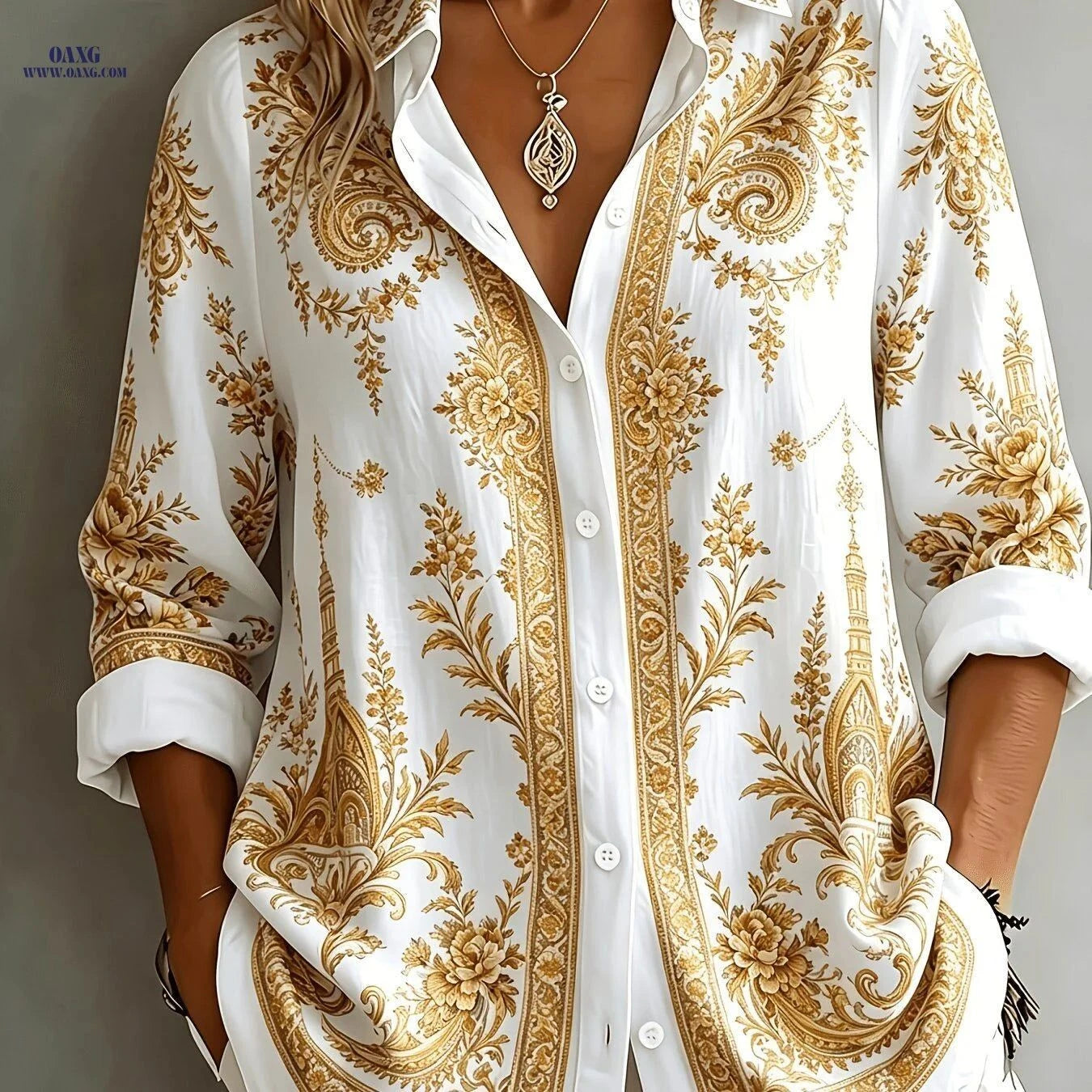 Elegant Women's Shirt - Casual Print for Daily Commute & Outdoor   OAXG Purple / S
