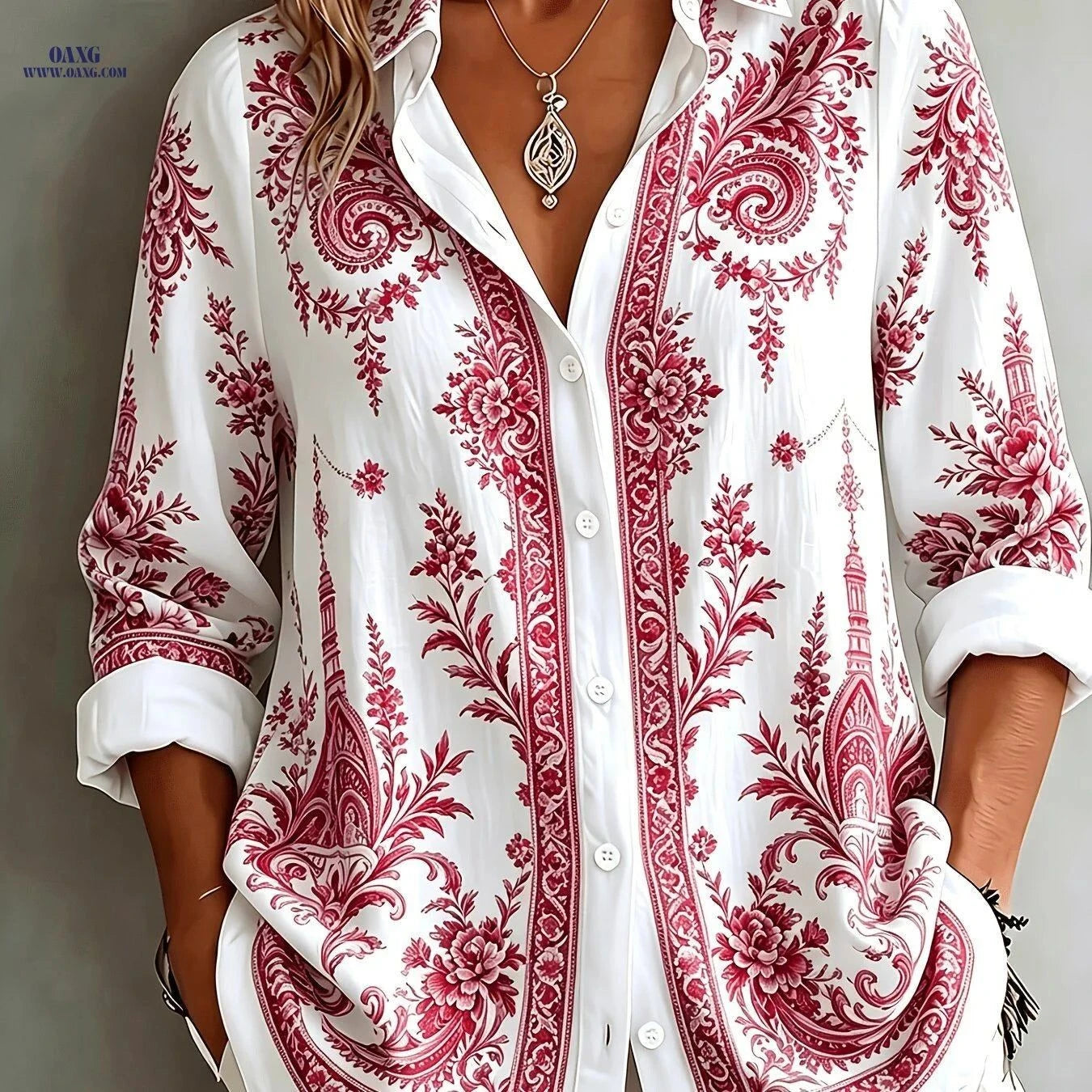 Elegant Women's Shirt - Casual Print for Daily Commute & Outdoor   OAXG Purple / S