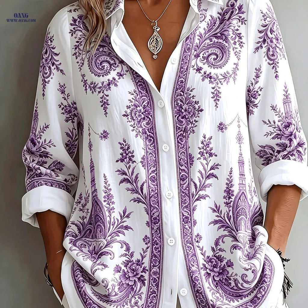 Elegant Women's Shirt - Casual Print for Daily Commute & Outdoor   OAXG Purple / S