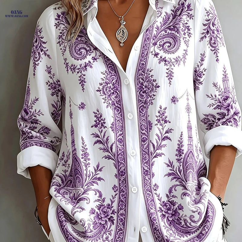 Elegant Women's Shirt - Casual Print for Daily Commute & Outdoor   OAXG Purple / S