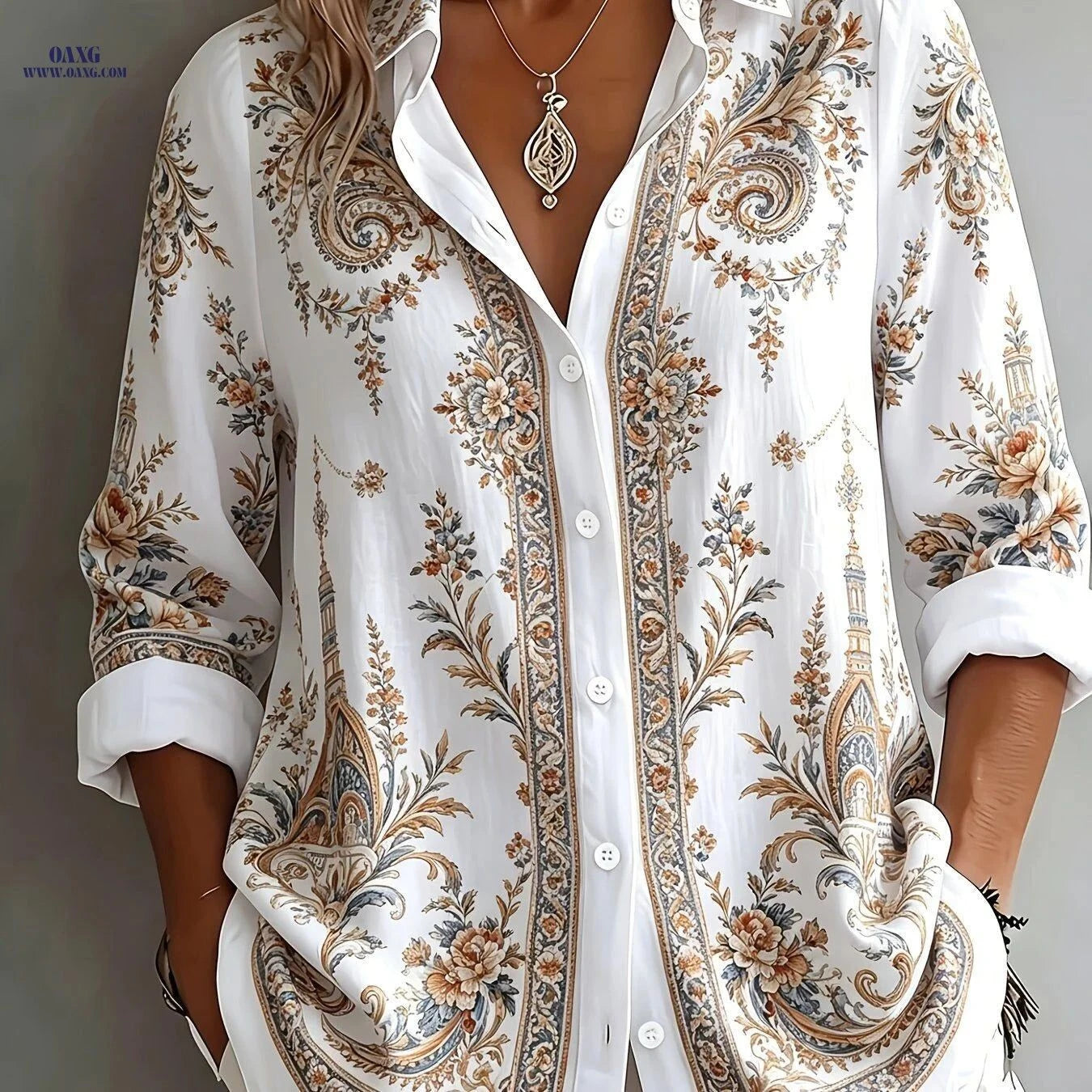 Elegant Women's Shirt - Casual Print for Daily Commute & Outdoor   OAXG Purple / S