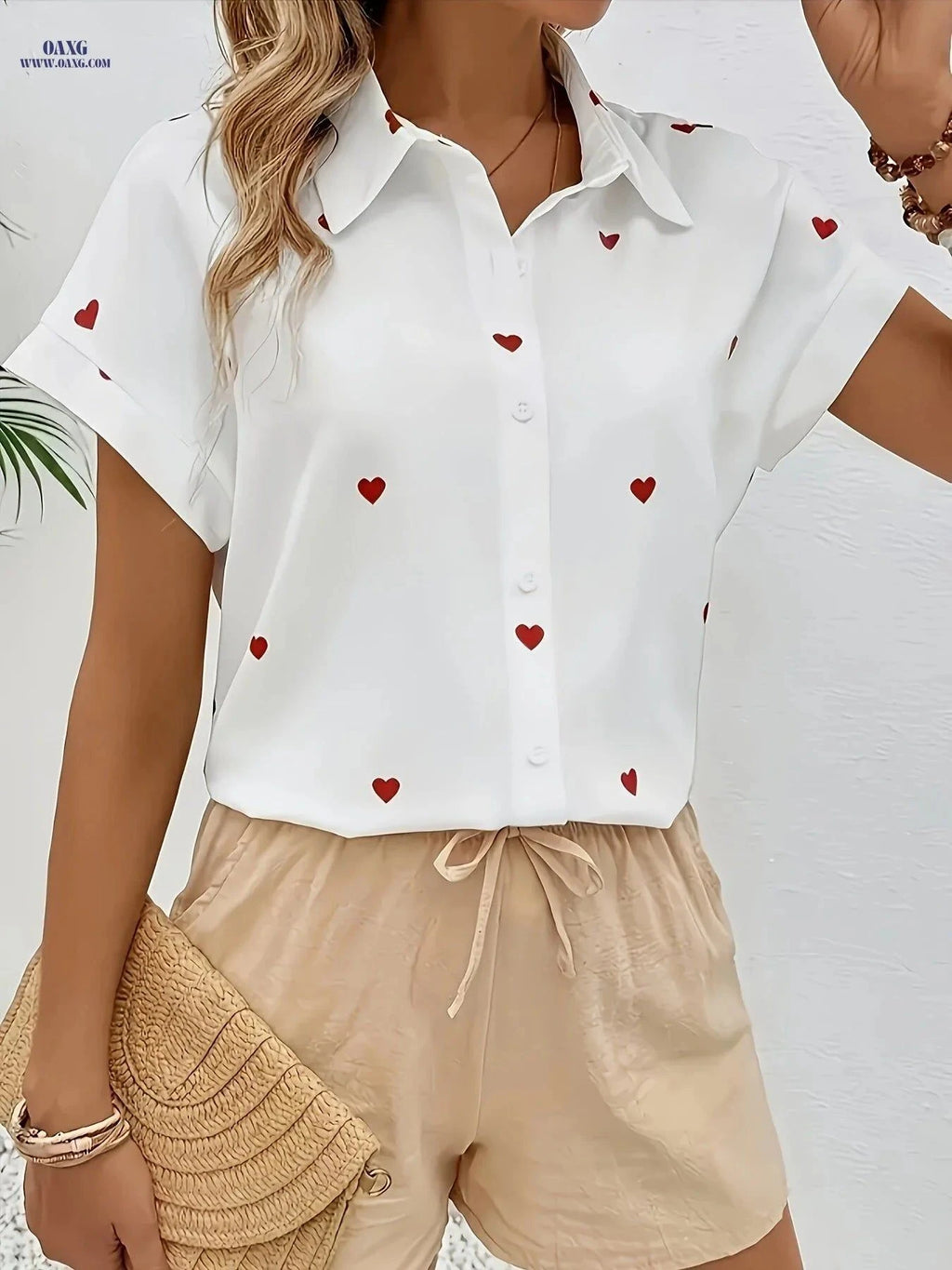 Elegant Women's Short-Sleeve Printed Shirt - Fashionable Summer Style   OAXG Multicolor / S