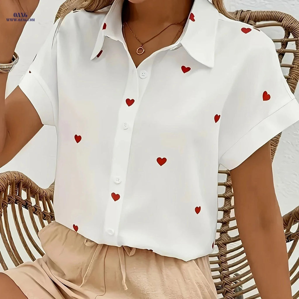 Elegant Women's Short-Sleeve Printed Shirt - Fashionable Summer Style   OAXG Multicolor / S
