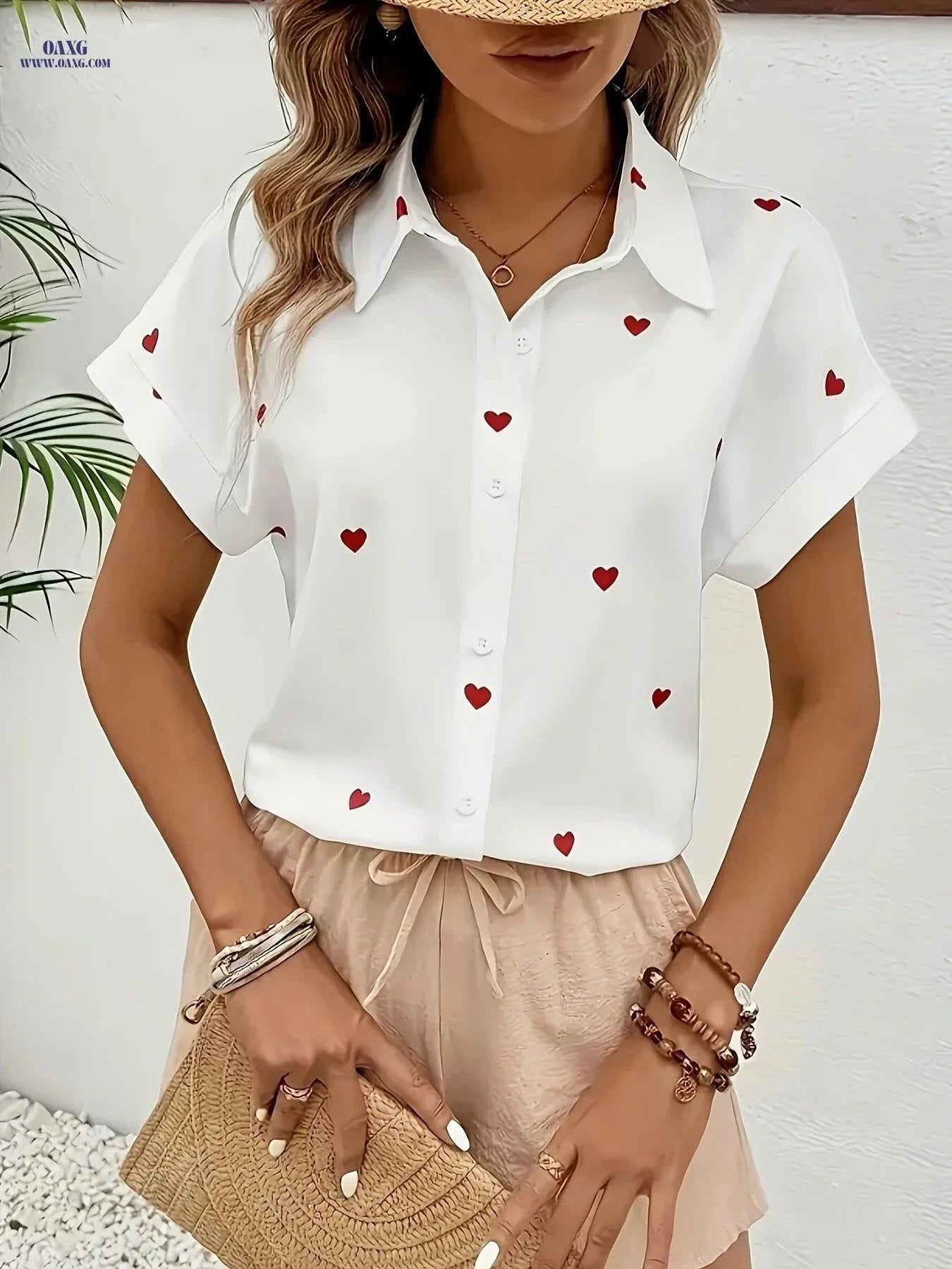 Elegant Women's Short-Sleeve Printed Shirt - Fashionable Summer Style   OAXG Multicolor / S