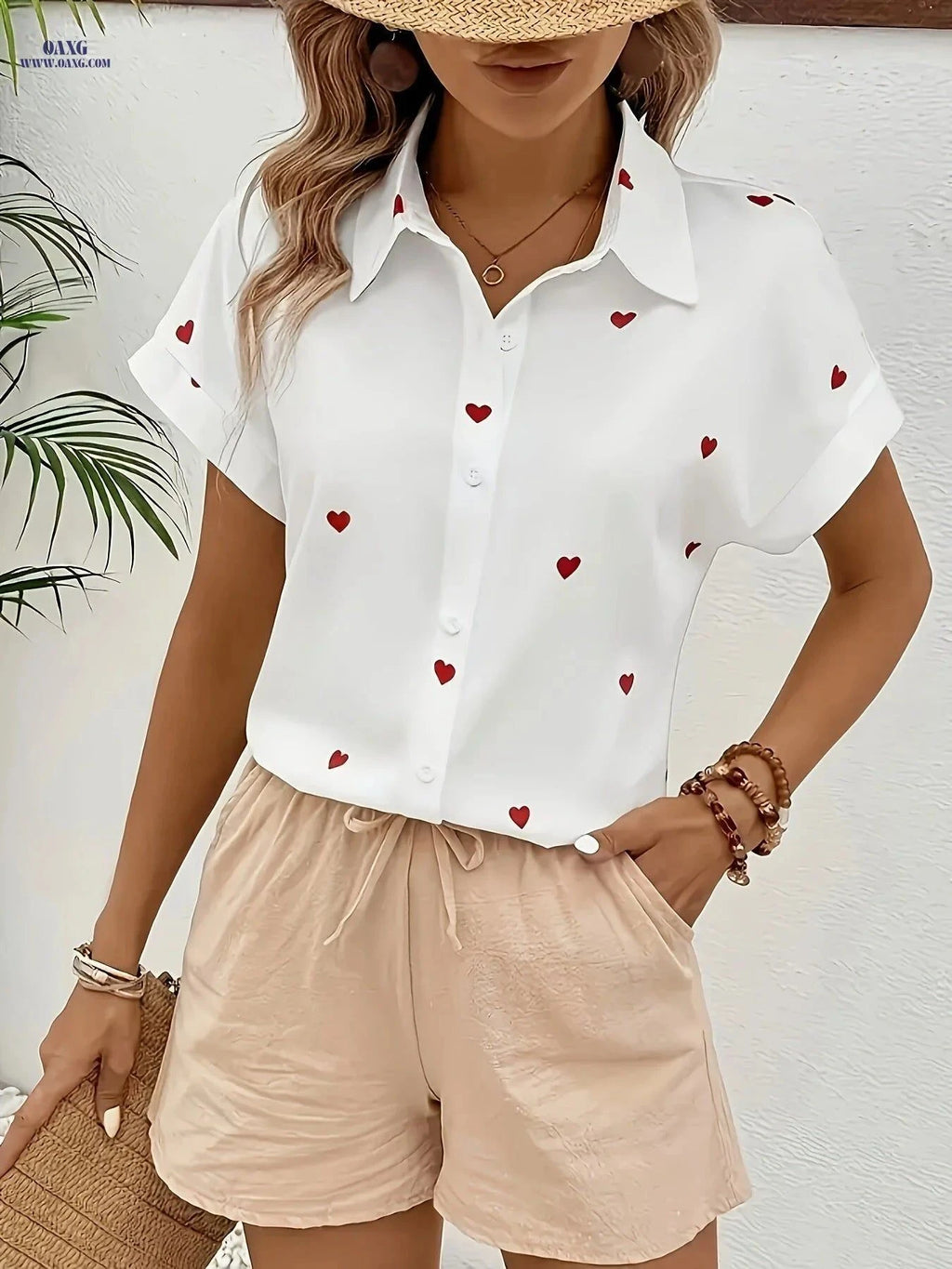 Elegant Women's Short-Sleeve Printed Shirt - Fashionable Summer Style   OAXG Multicolor / S
