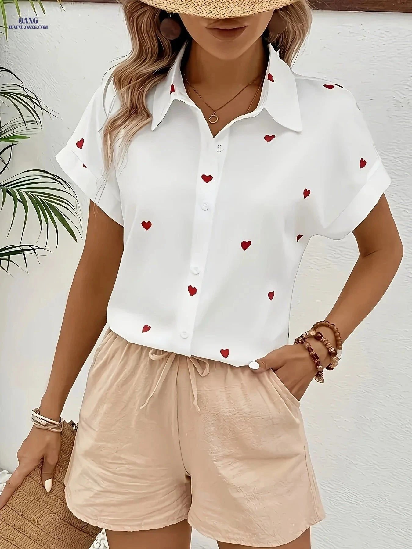 Elegant Women's Short-Sleeve Printed Shirt - Fashionable Summer Style   OAXG Multicolor / S