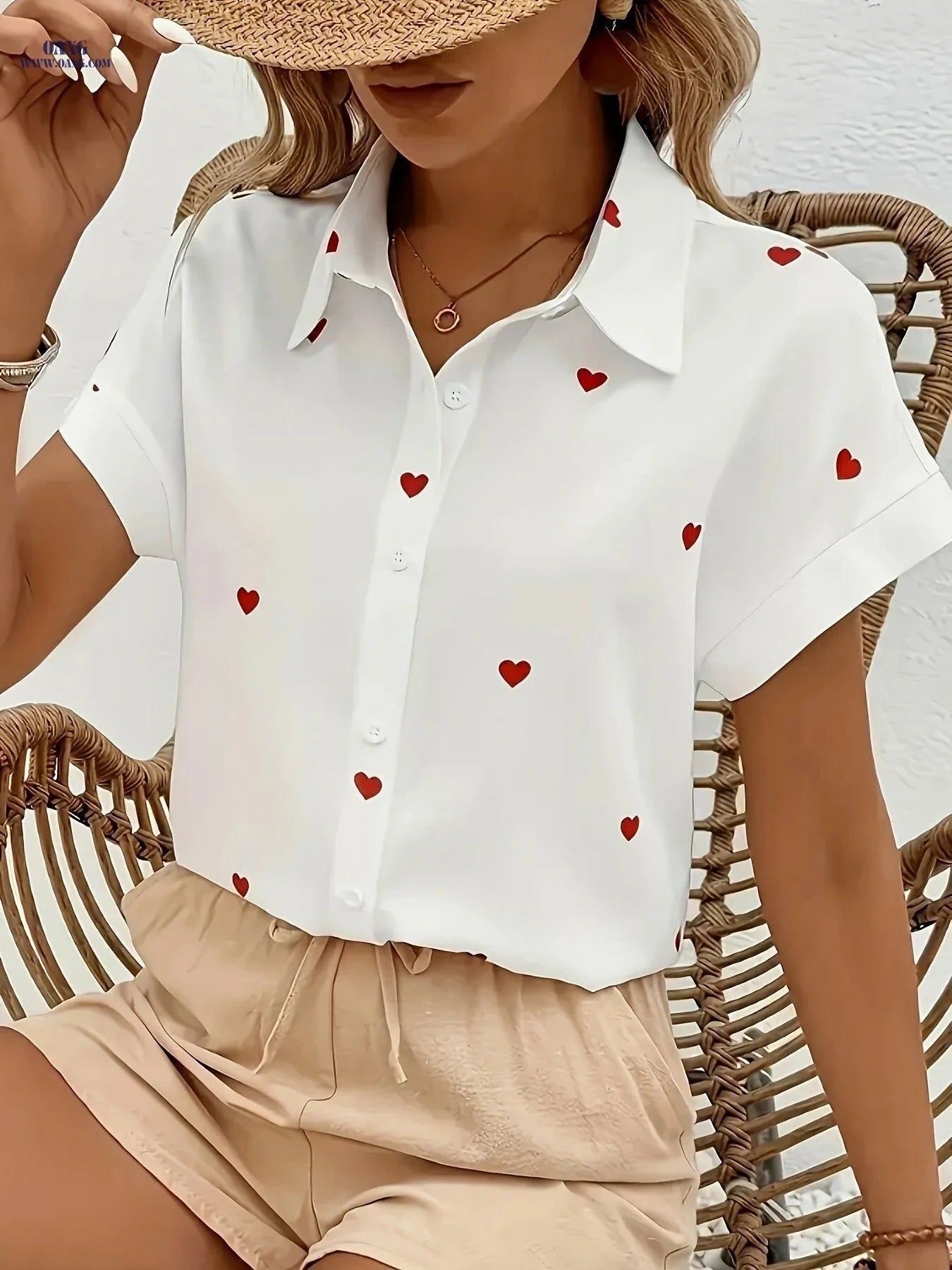 Elegant Women's Short-Sleeve Printed Shirt - Fashionable Summer Style   OAXG Multicolor / S