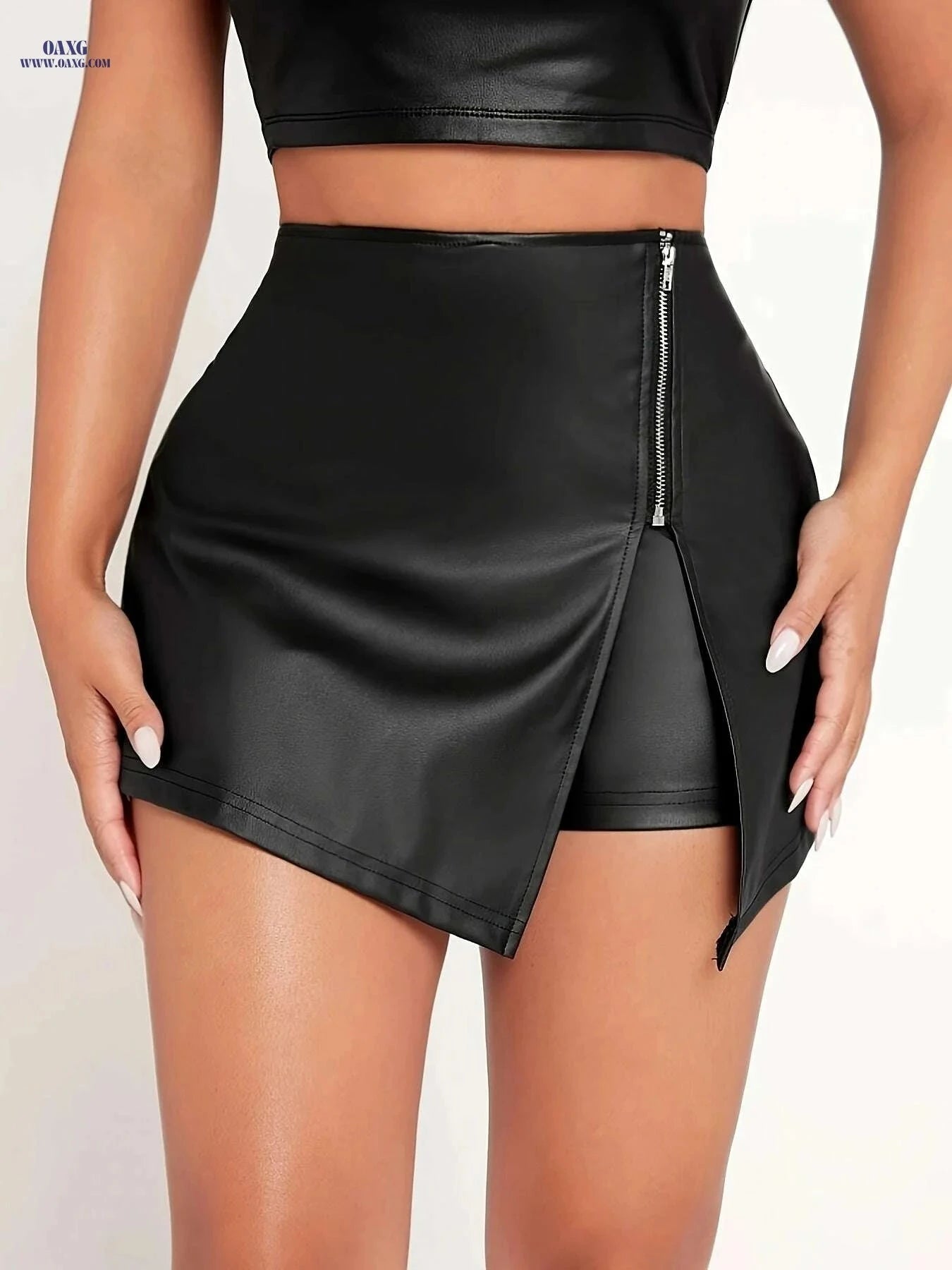 Elegant Women's Shorts - Solid Color, Mid Elasticity, Zipper Detail   OAXG 