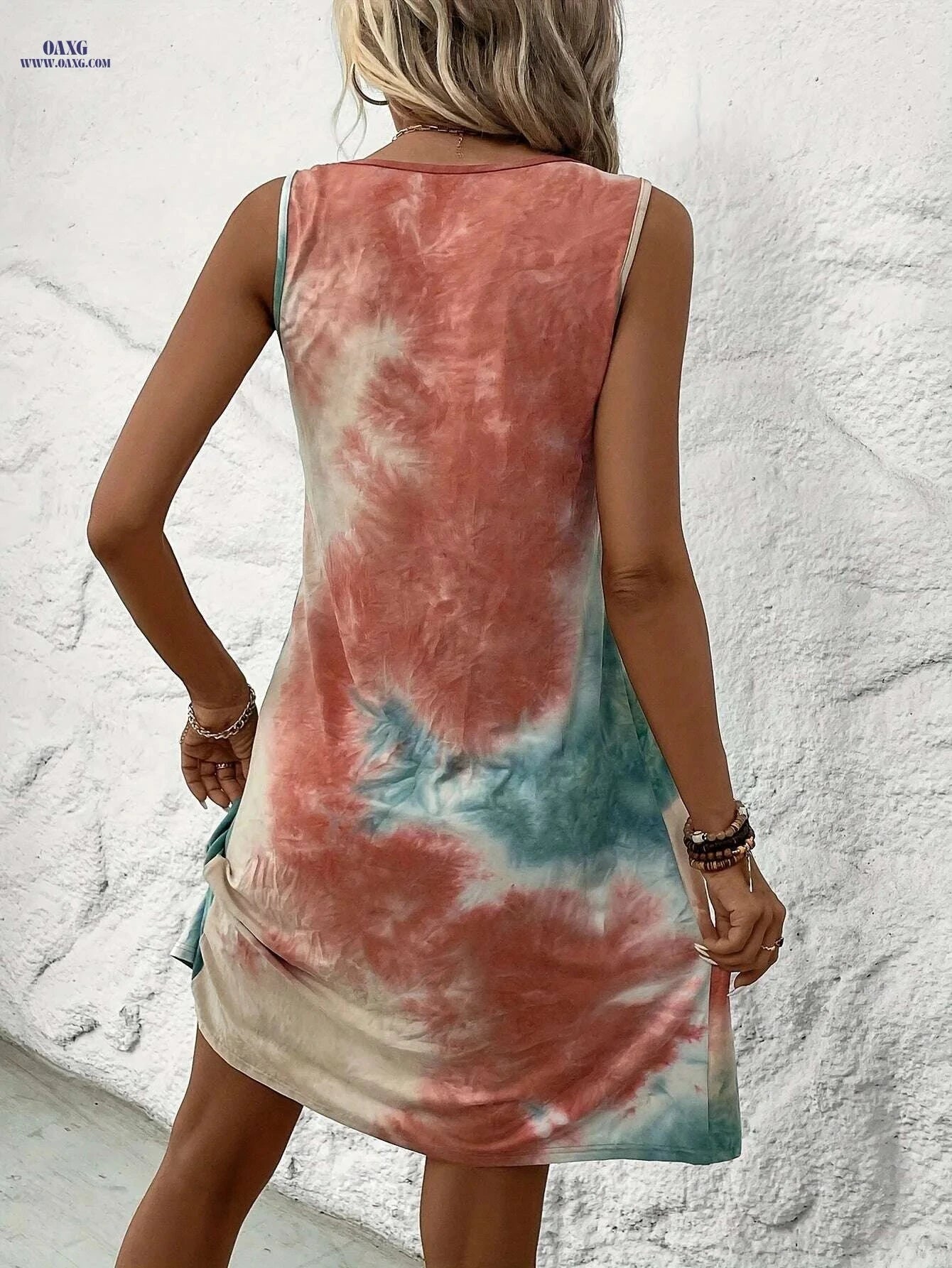 Elegant Women's Sleeveless Dress - Geometric Print, Casual & Dressy   OAXG Mixed Color / S