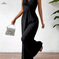 Elegant Women's Sleeveless Jumpsuit - Waist-Cinching Casual Style   OAXG Black / S