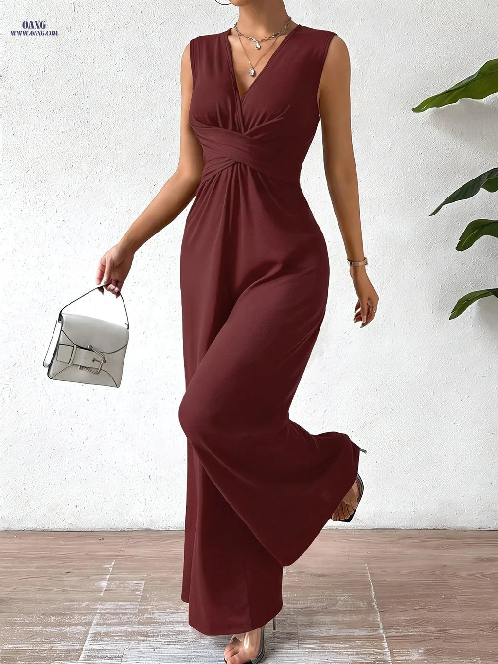 Elegant Women's Sleeveless Jumpsuit - Waist-Cinching Casual Style   OAXG Black / S