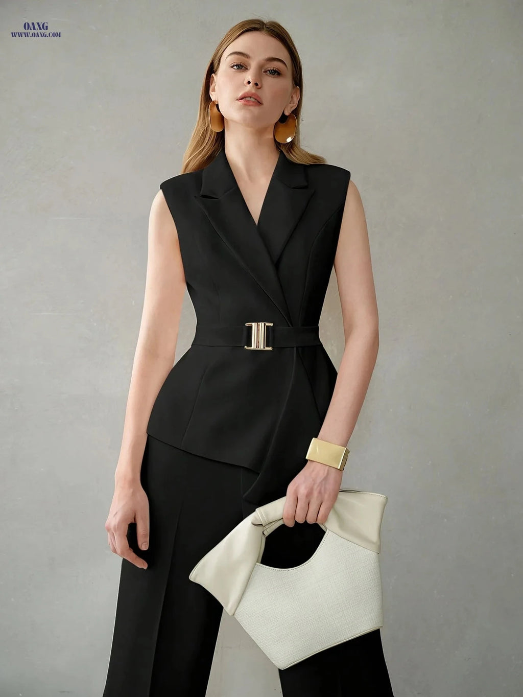 Elegant Women's Sleeveless Solid Color Suit - Perfect for Spring/Fall   OAXG 