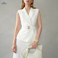 Elegant Women's Sleeveless Solid Color Suit - Perfect for Spring/Fall   OAXG 
