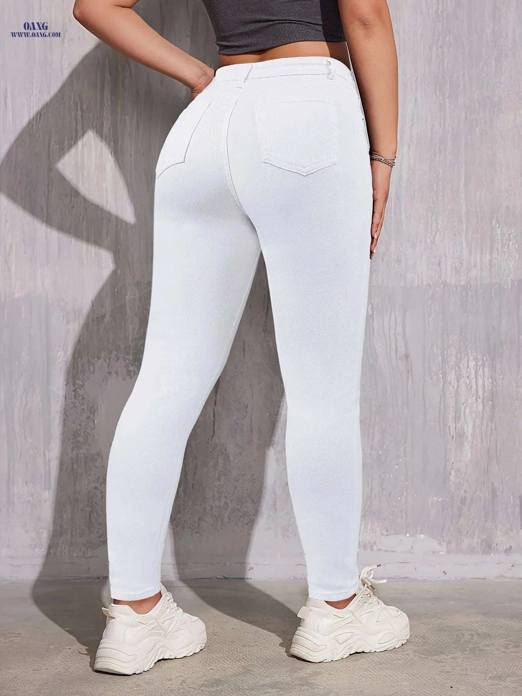 Elegant Women's Slim-Fit Denim Trousers - Medium Stretch, All-Season   OAXG White / XS