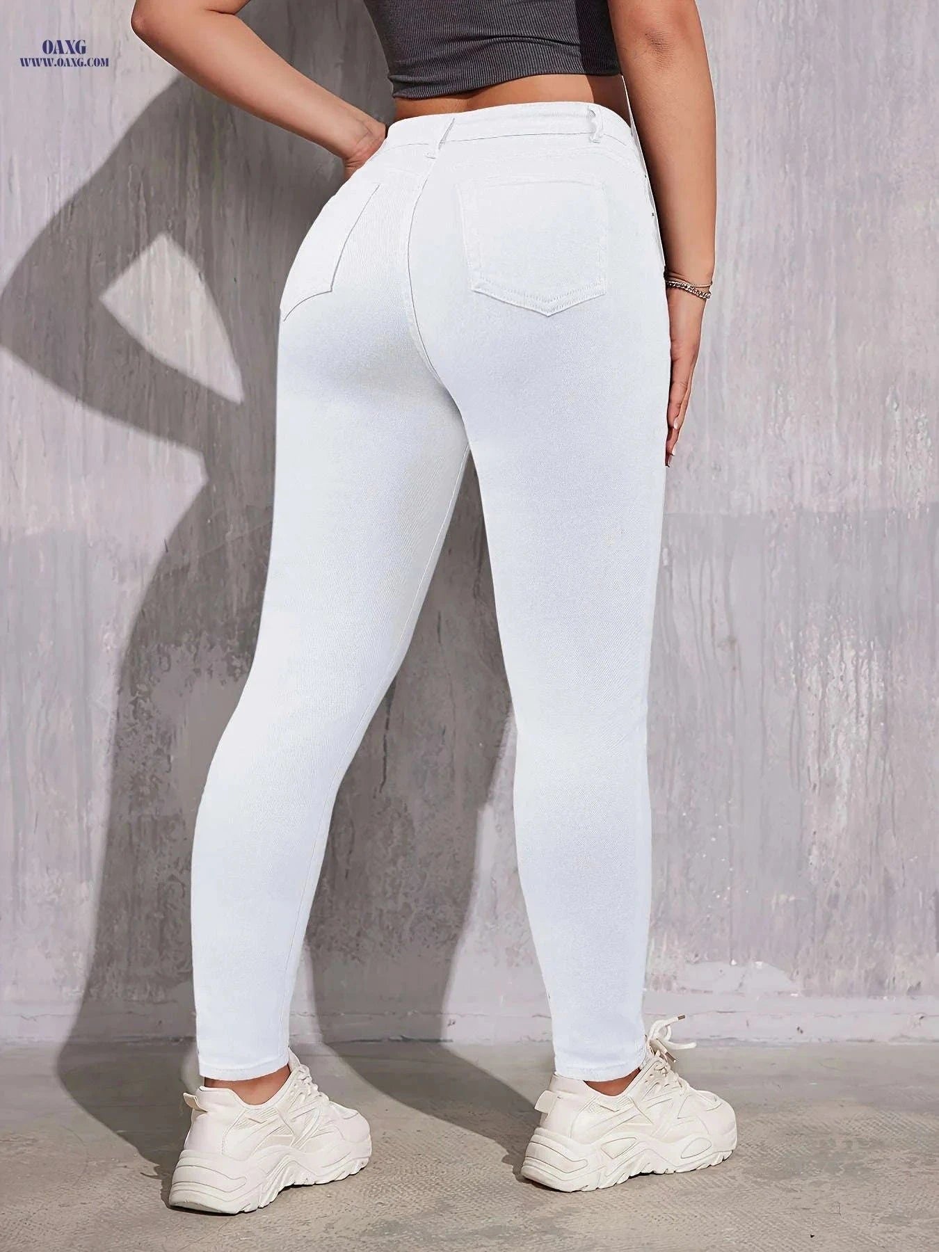 Elegant Women's Slim-Fit Denim Trousers - Medium Stretch, All-Season   OAXG White / XS