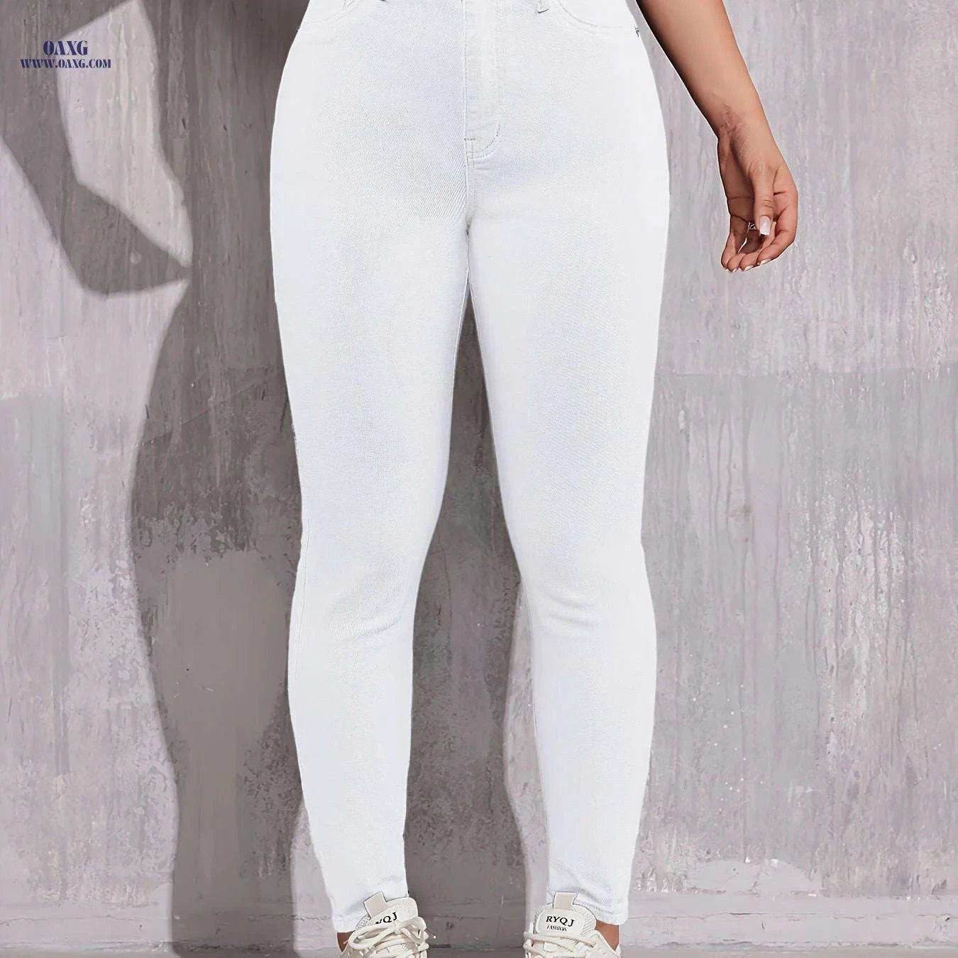 Elegant Women's Slim-Fit Denim Trousers - Medium Stretch, All-Season   OAXG White / XS