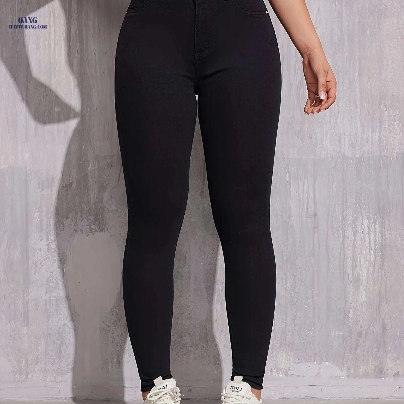 Elegant Women's Slim-Fit Denim Trousers - Medium Stretch, All-Season   OAXG White / XS