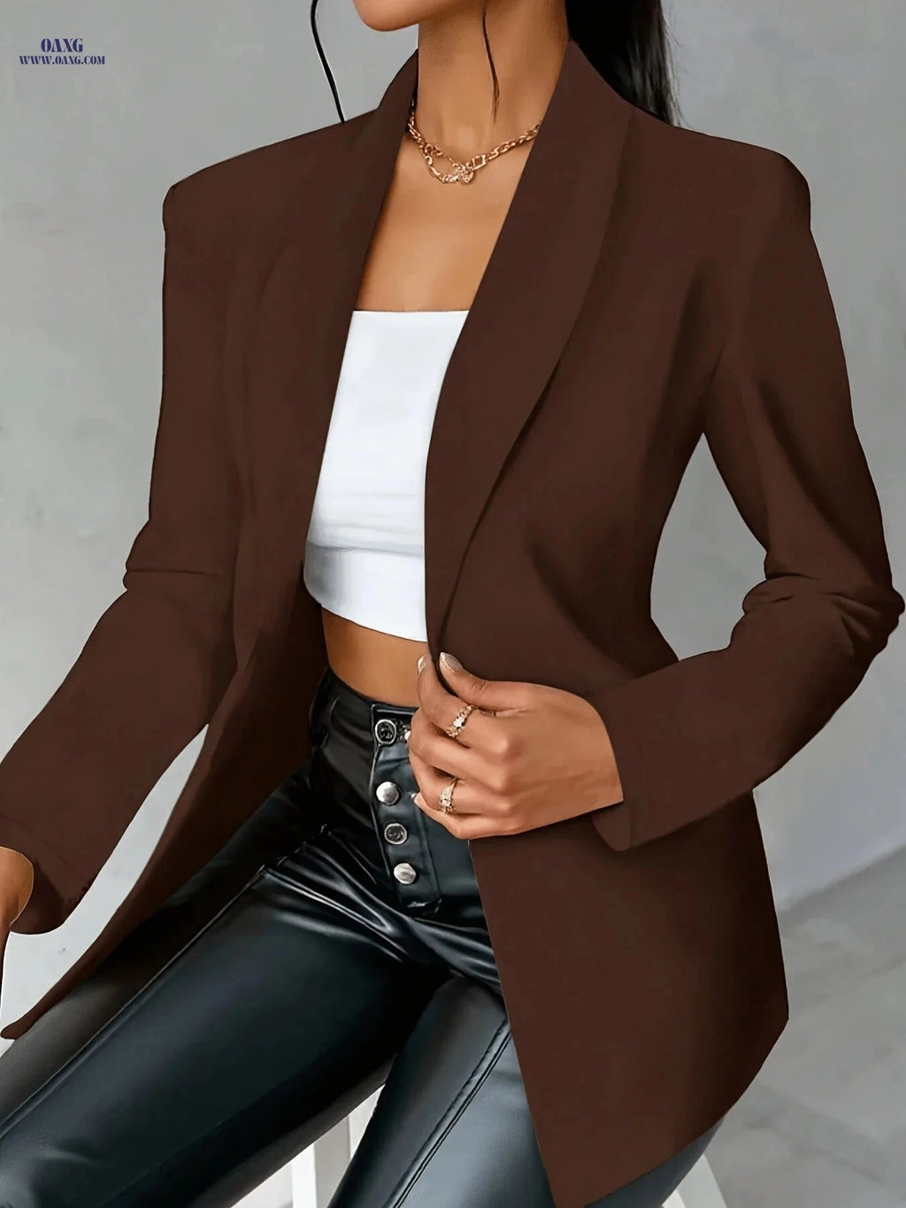 Elegant Women’s Solid Color Blazer - Perfect for Commuting & Casual Wear   OAXG Black / S