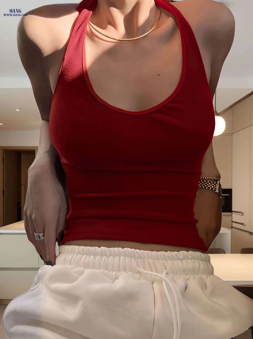 Elegant Women's Solid Color Halter Top - Micro Elastic Fabric   OAXG 