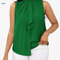 Elegant Women's Solid Color High Neck Sleeveless Top - Lace-Up Style   OAXG 