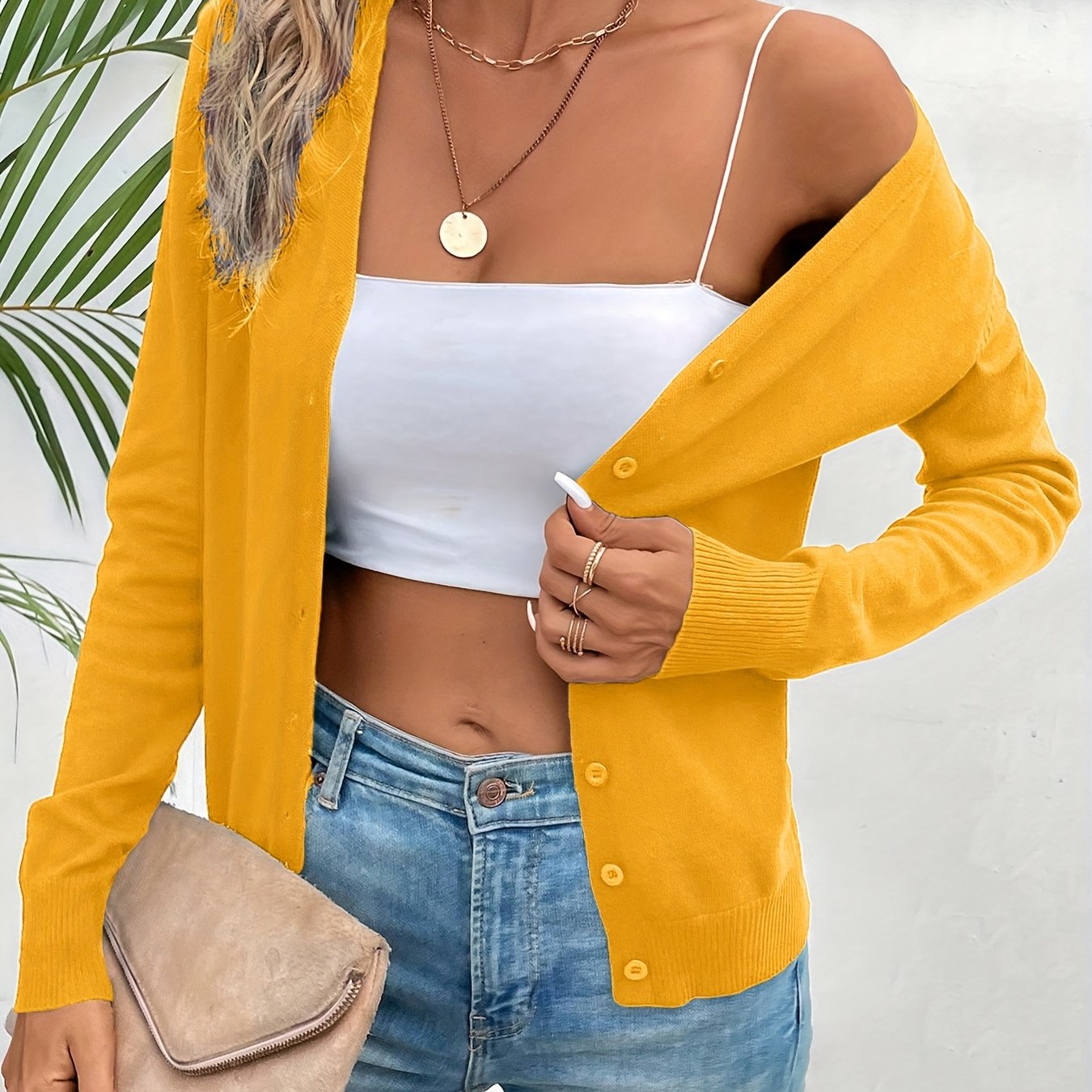 Elegant Women'S Solid Color Jacket, a Minimalist High-End Cardigan, Versatile Outerwear for Spring And Autumn   OAXG 