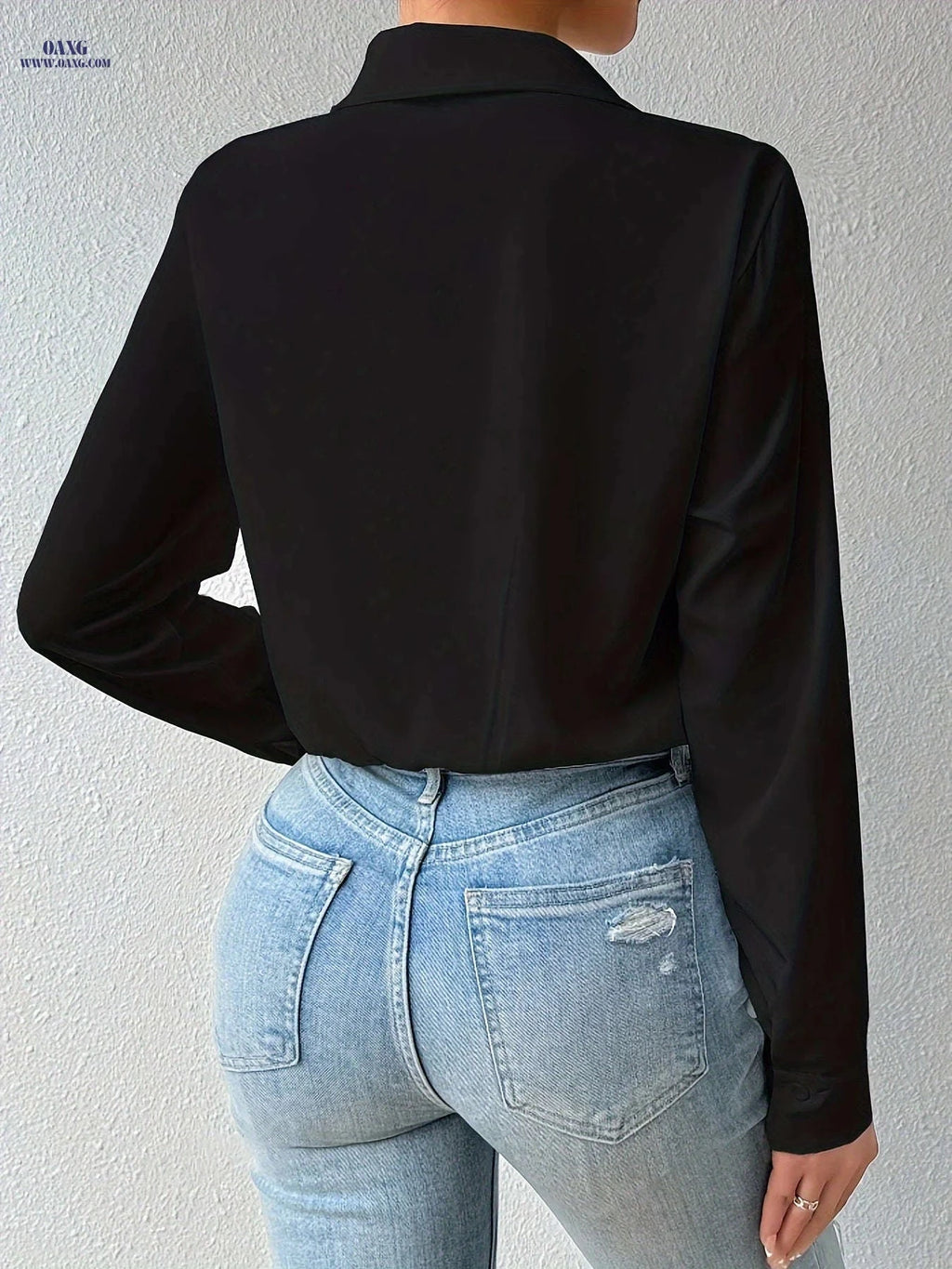 Elegant Women's Solid Color Long Sleeve Bodysuit - 100% Polyester   OAXG Black / S