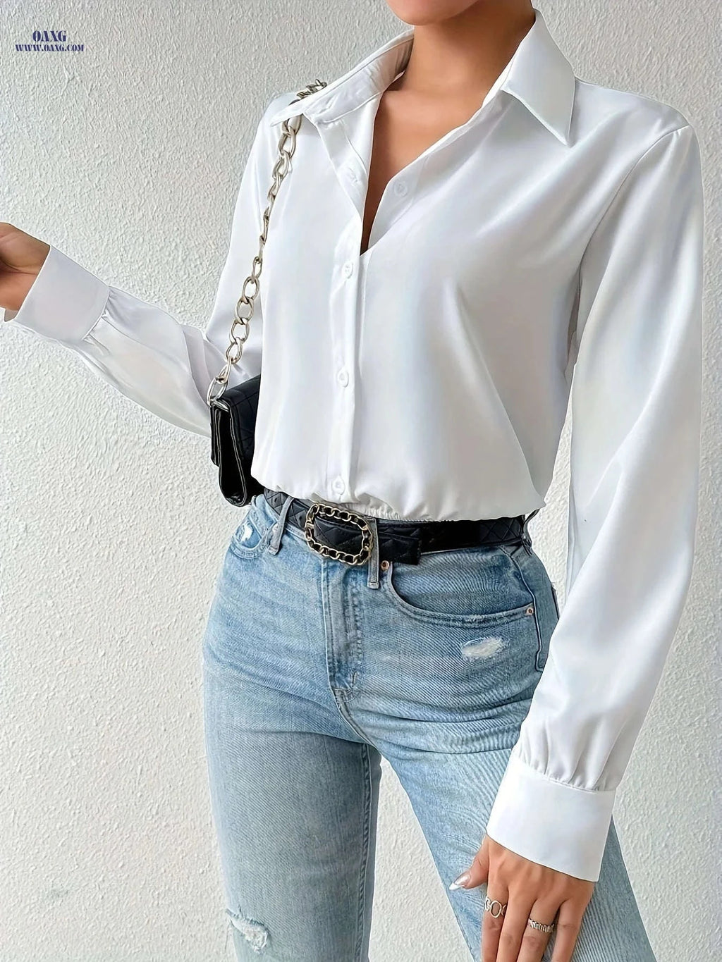 Elegant Women's Solid Color Long Sleeve Bodysuit - 100% Polyester   OAXG Black / S