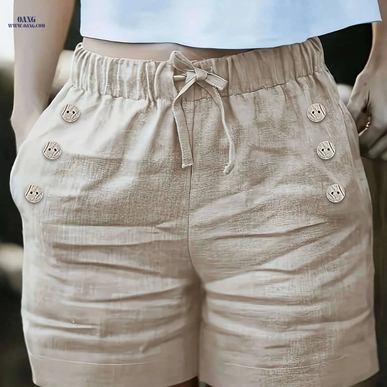 Elegant Women's Solid Color Shorts with Pockets - Summer Style   OAXG Brick Red / S