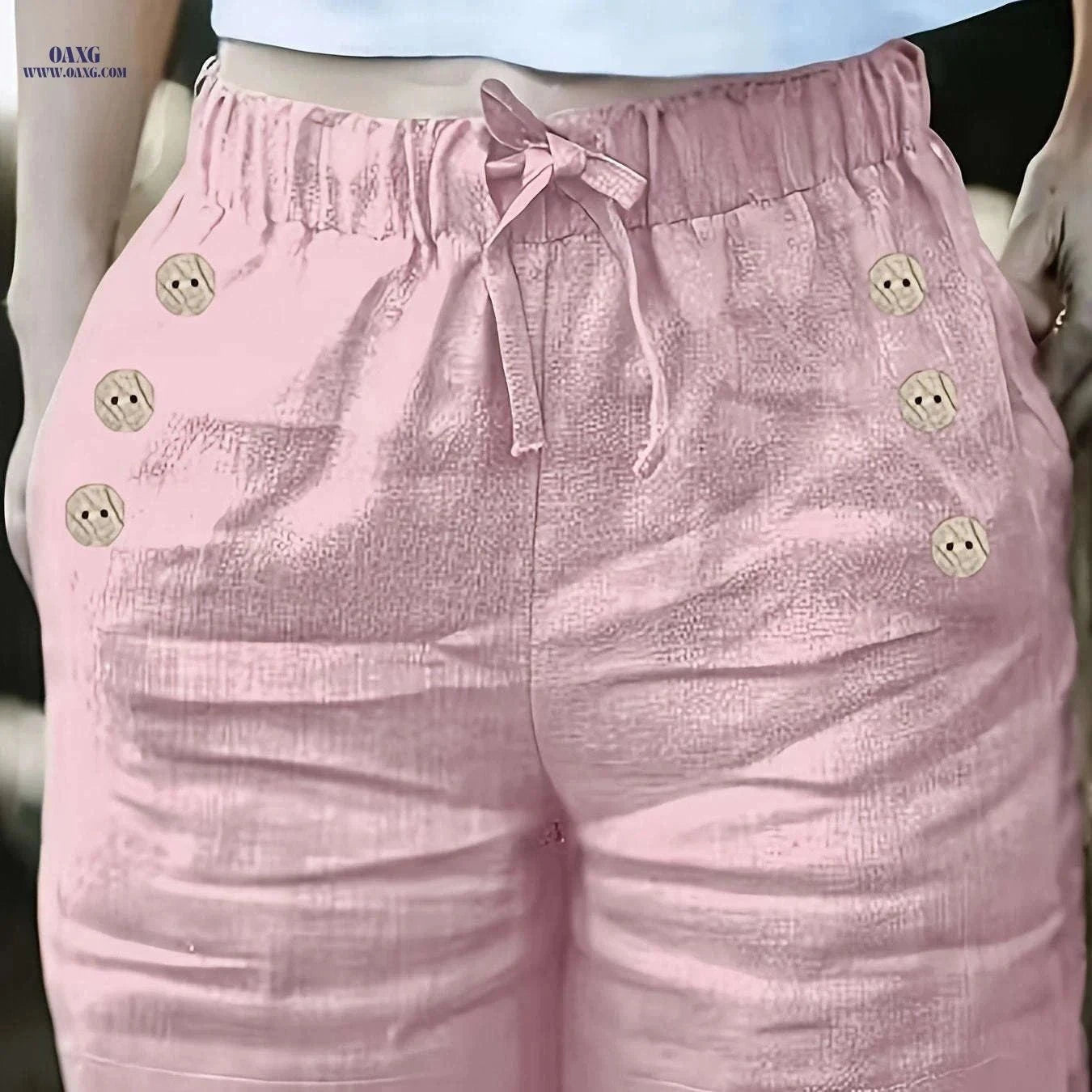 Elegant Women's Solid Color Shorts with Pockets - Summer Style   OAXG Brick Red / S