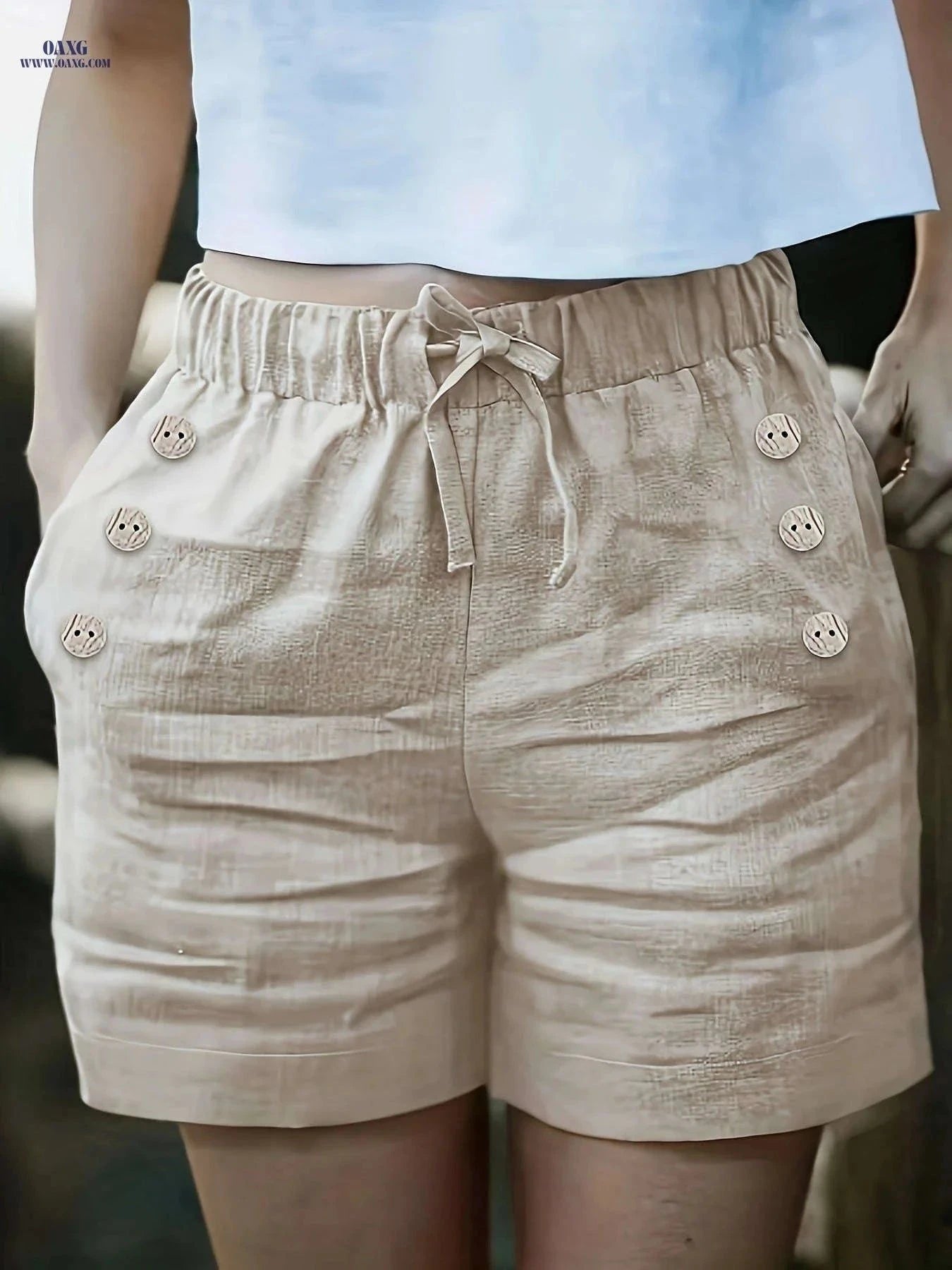 Elegant Women's Solid Color Shorts with Pockets - Summer Style   OAXG Brick Red / S