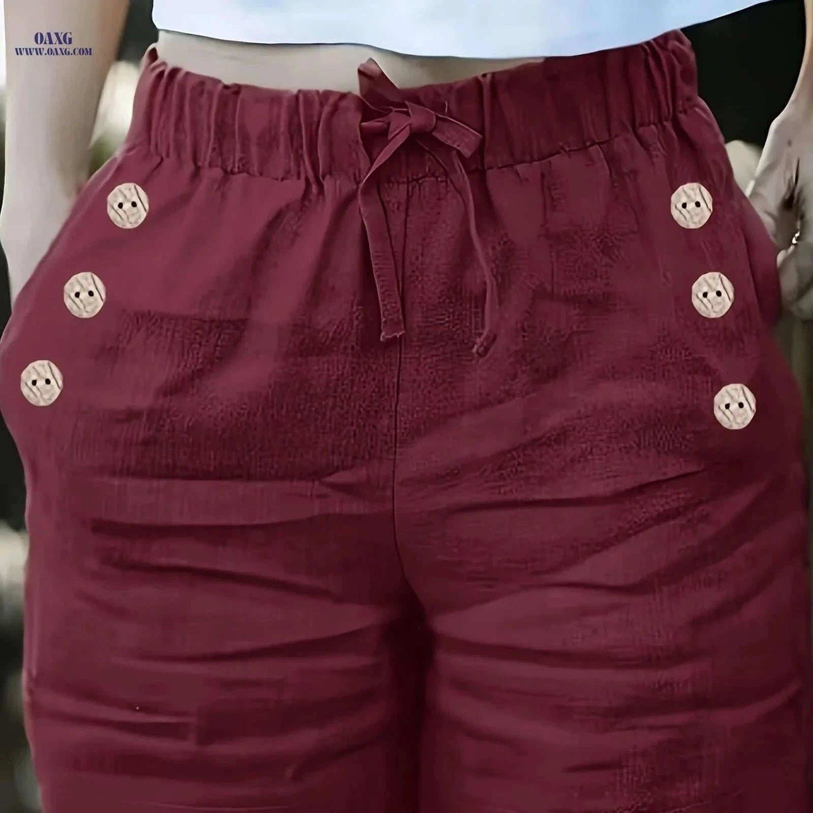 Elegant Women's Solid Color Shorts with Pockets - Summer Style   OAXG Brick Red / S