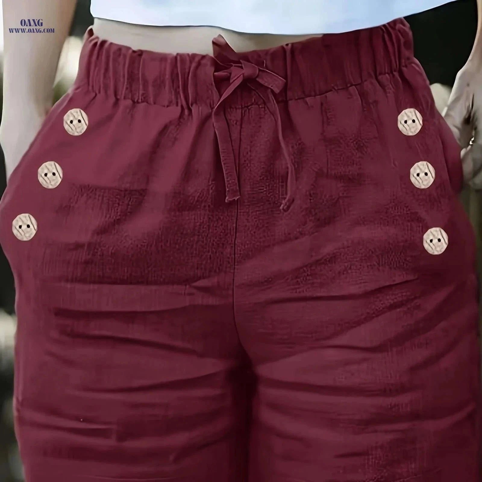 Elegant Women's Solid Color Shorts with Pockets - Summer Style   OAXG Brick Red / S