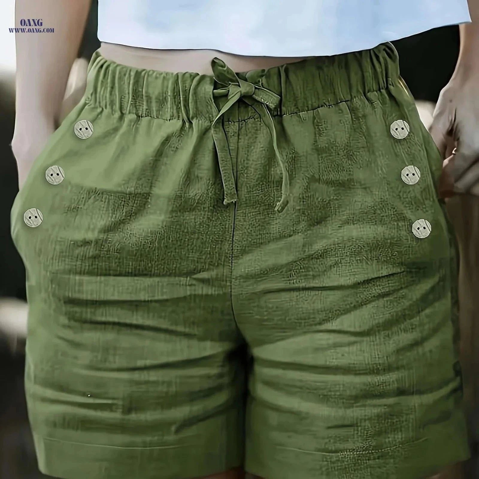 Elegant Women's Solid Color Shorts with Pockets - Summer Style   OAXG Brick Red / S