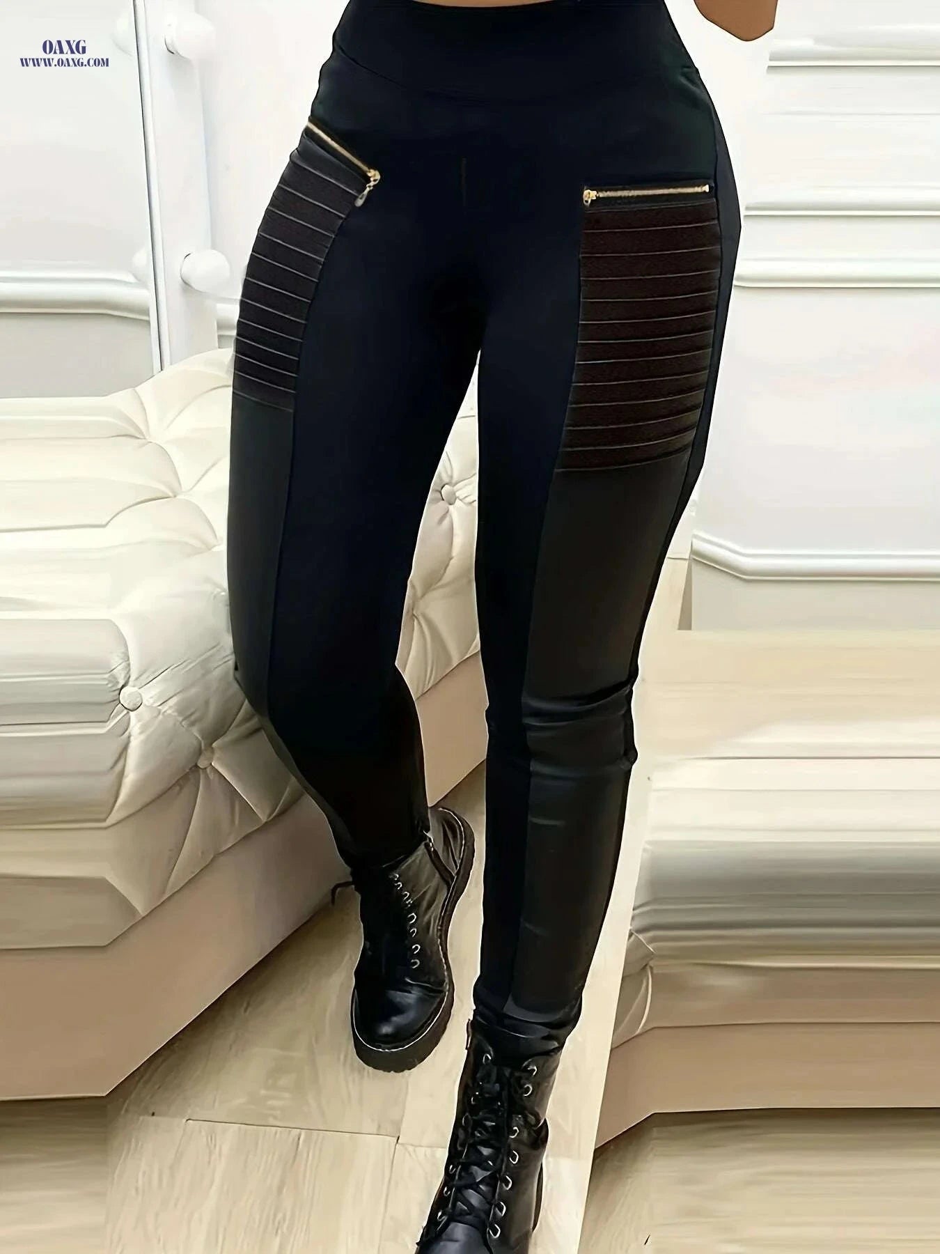 Elegant Women’s Solid Color Skinny Pants - Casual Slim Fit Trousers   OAXG Black / S