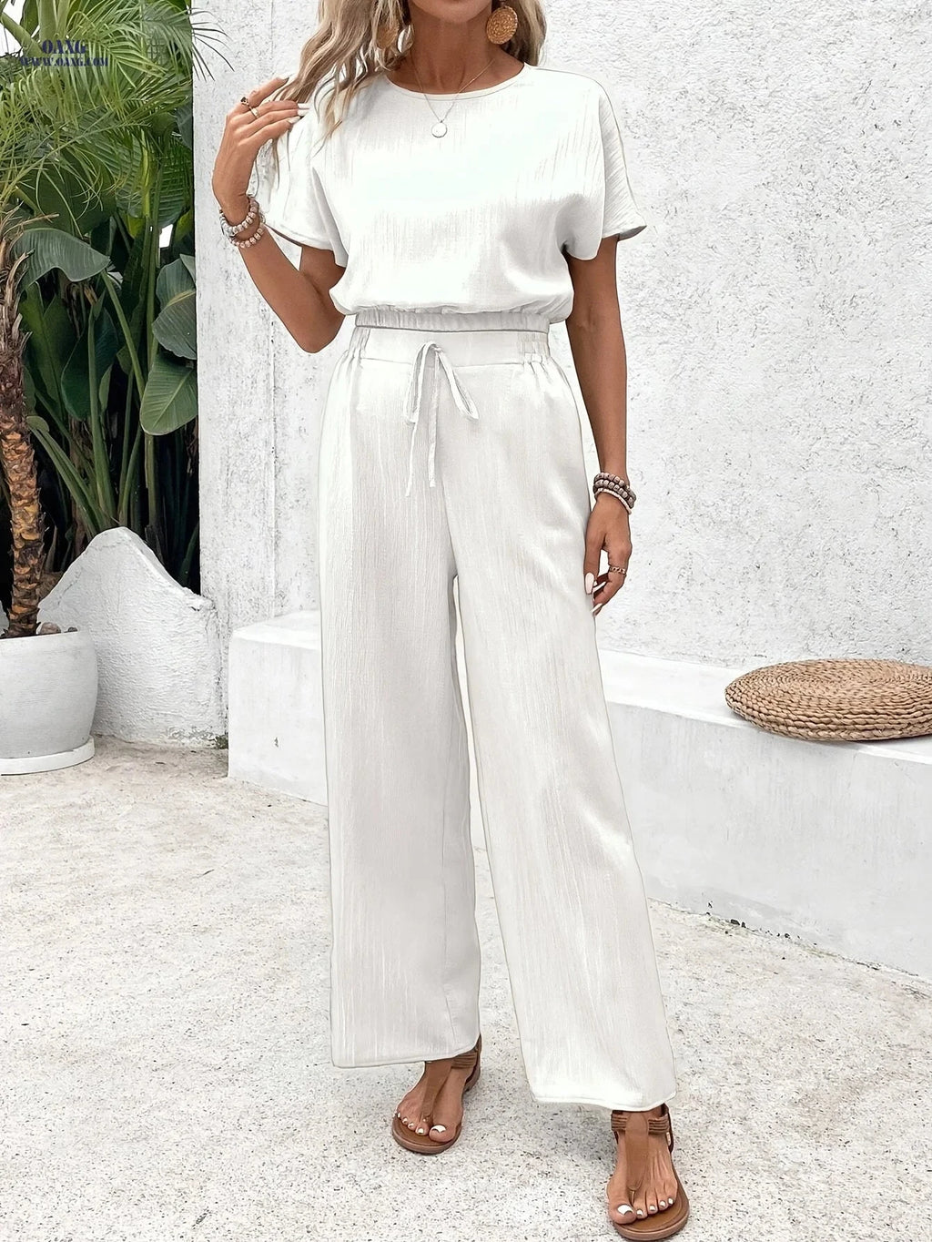 Elegant Women’s Solid Color Two-Piece Set - Spring Fashion Outfit   OAXG 