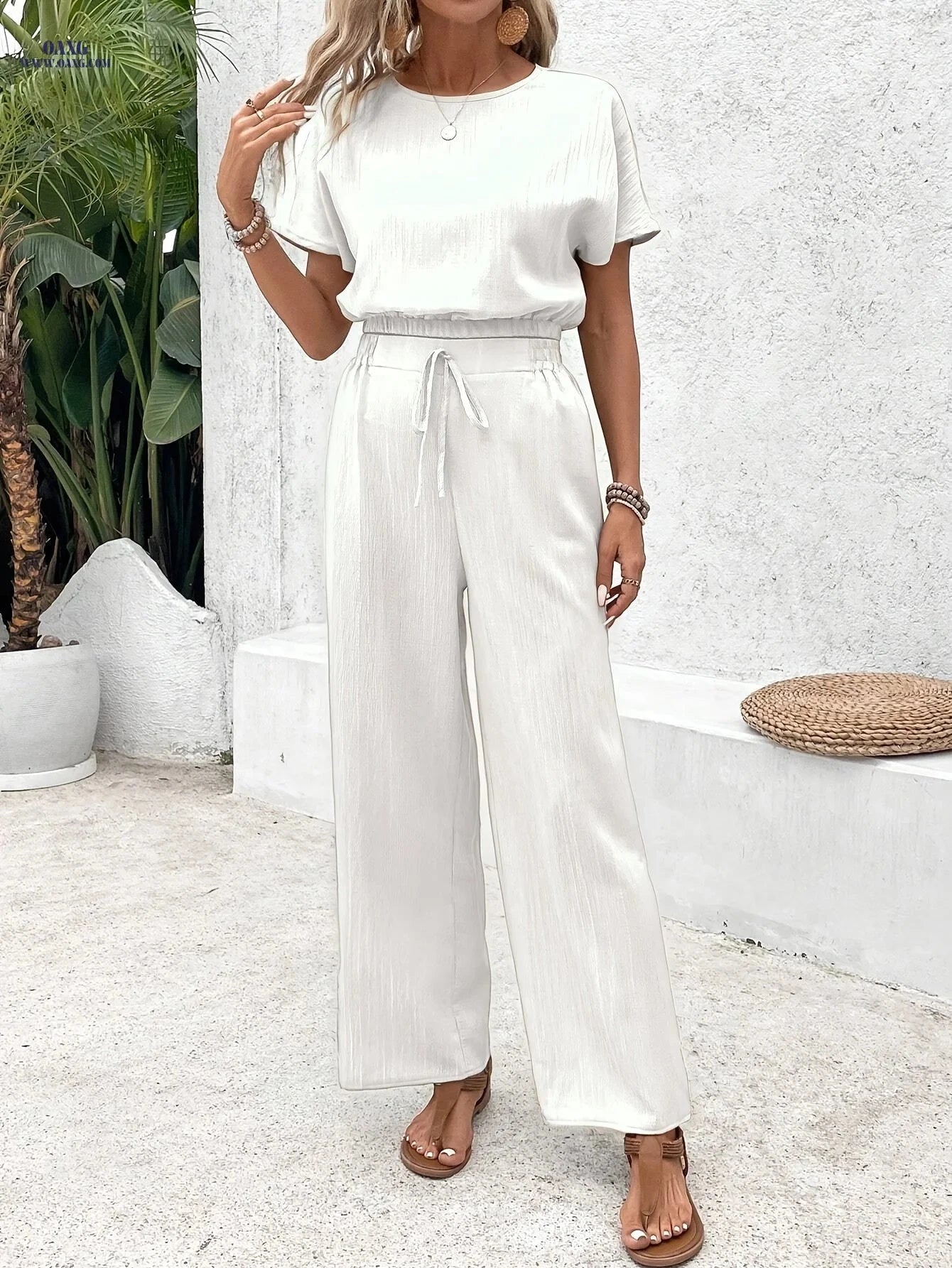 Elegant Women’s Solid Color Two-Piece Set - Spring Fashion Outfit   OAXG 