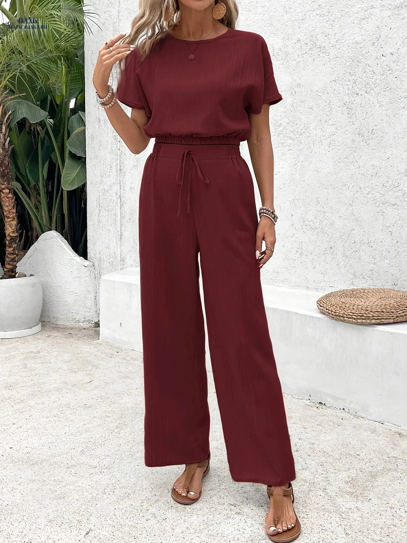 Elegant Women’s Solid Color Two-Piece Set - Spring Fashion Outfit   OAXG Light Green / XS