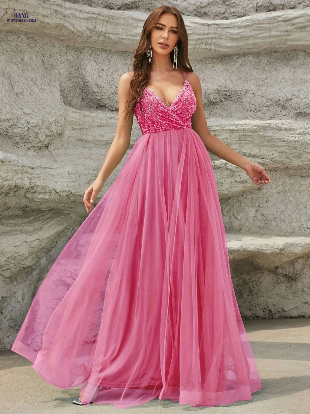 Elegant Women's Spaghetti Strap Wedding Dress - High Waist, Pleated Maxi   OAXG Mineral Green / XS