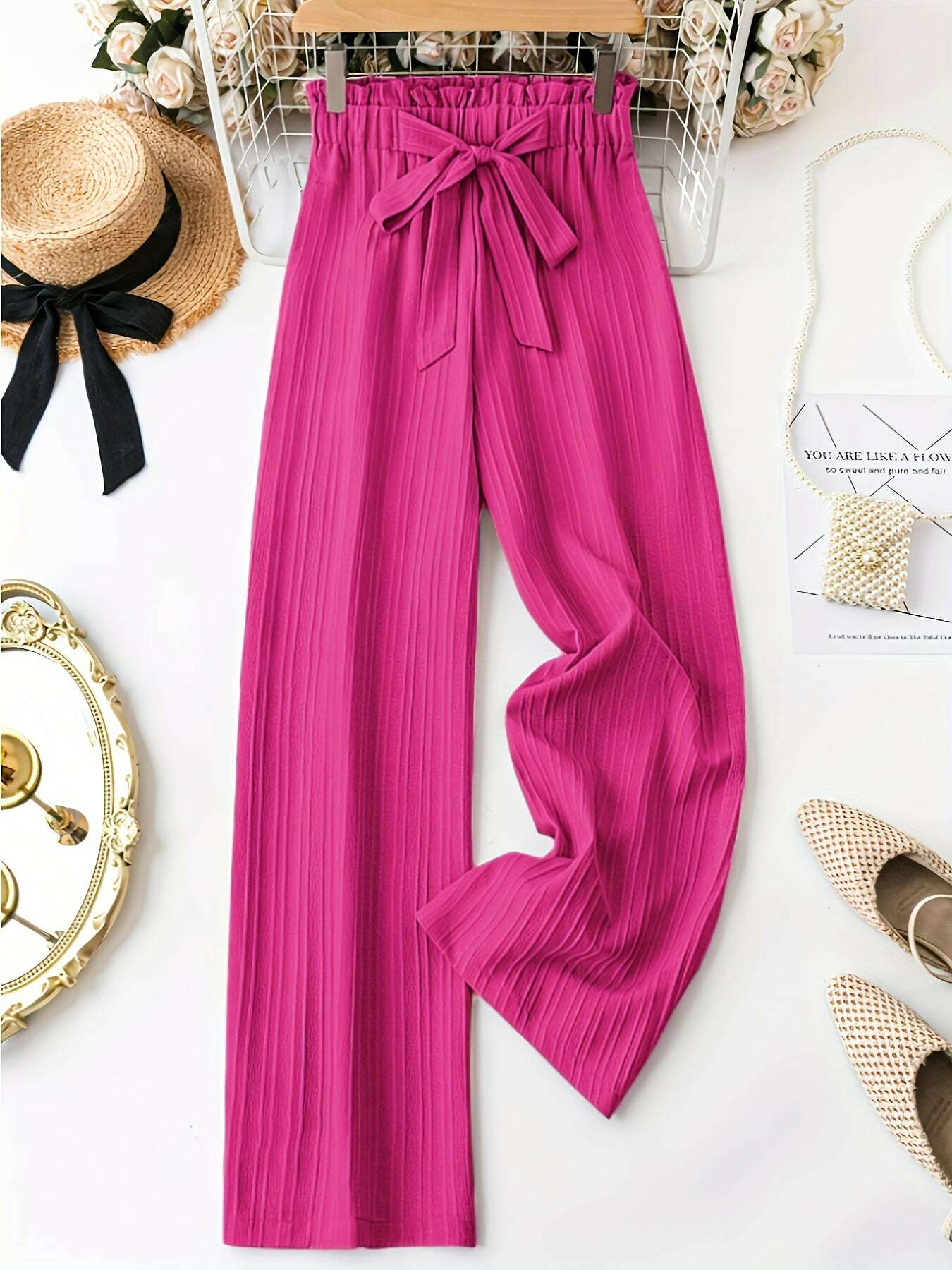 Elegant Women's Straight-Leg Pants - Brown All-Season Casual Trousers   OAXG 