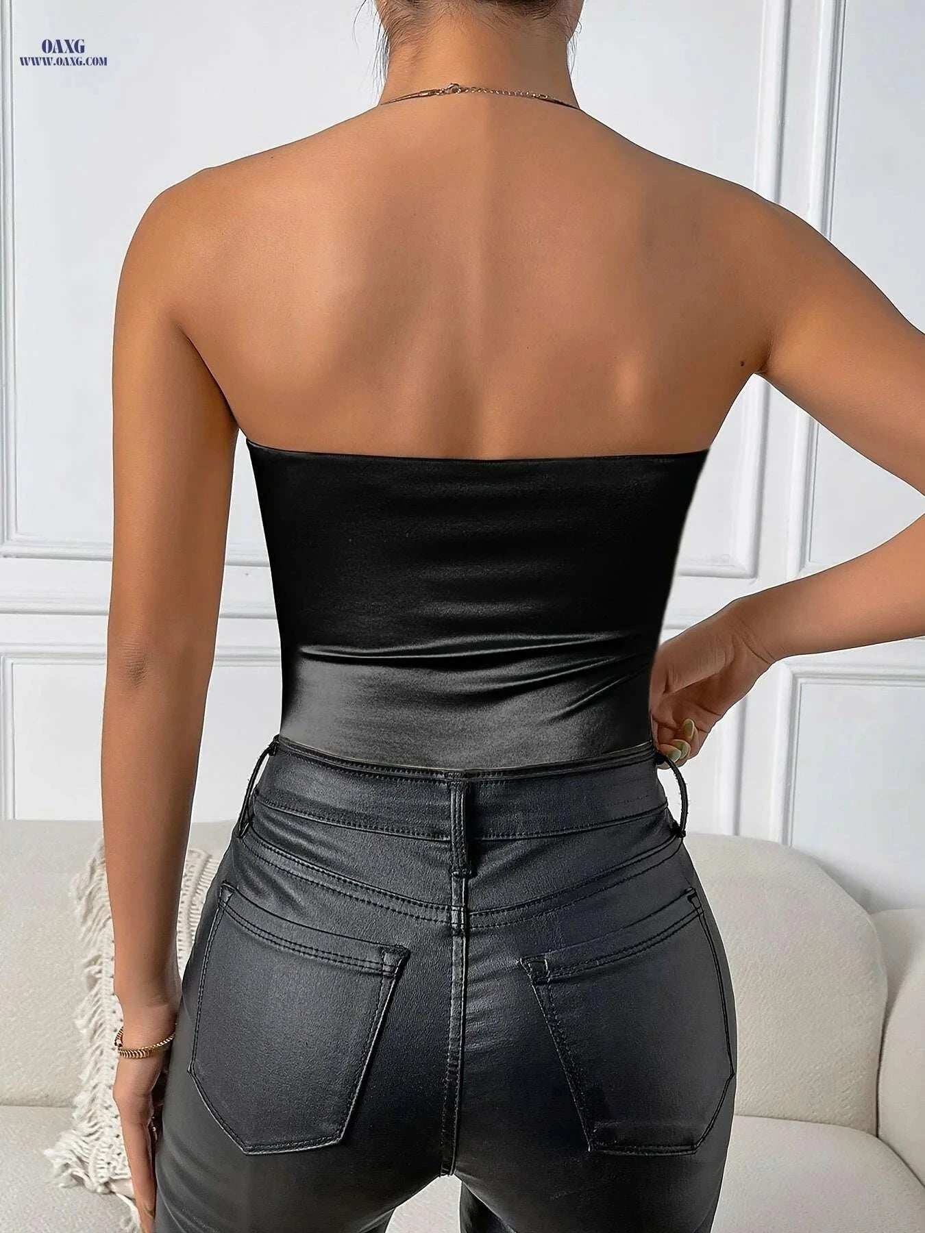 Elegant Women's Strapless Bodysuit - High-Stretch Bodycon Fit   OAXG Black / XS
