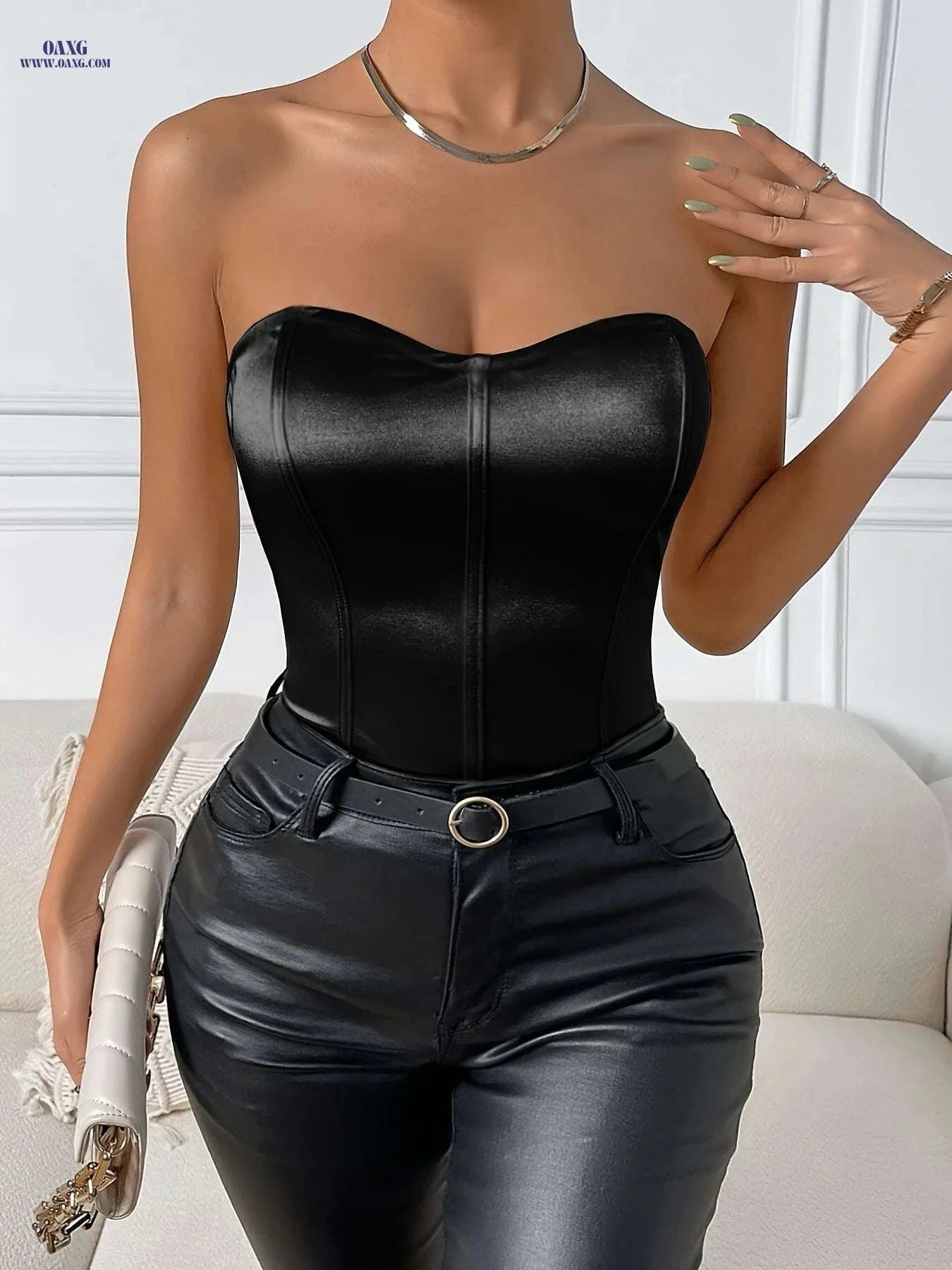 Elegant Women's Strapless Bodysuit - High-Stretch Bodycon Fit   OAXG Black / XS