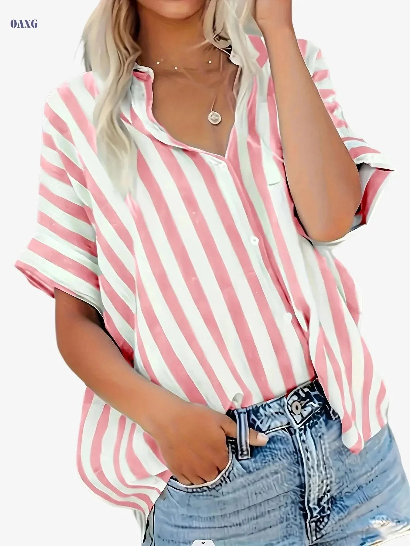 Elegant Women's Striped Button-Up Cardigan - Summer Casual Top   OAXG 