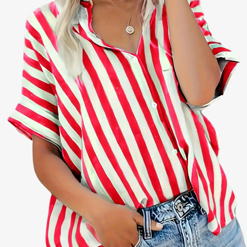 Elegant Women's Striped Button-Up Cardigan - Summer Casual Top   OAXG 