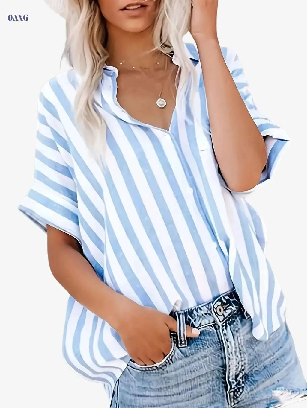 Elegant Women's Striped Button-Up Cardigan - Summer Casual Top   OAXG Mixed Color / S