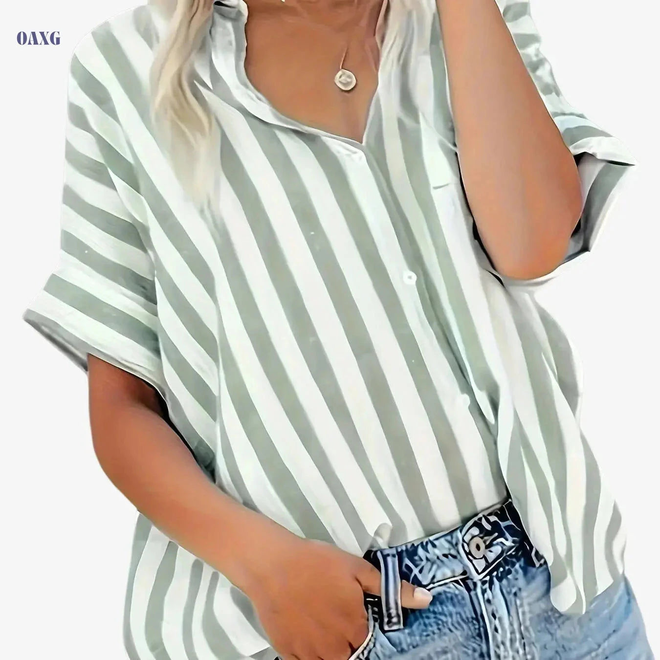 Elegant Women's Striped Button-Up Cardigan - Summer Casual Top   OAXG 
