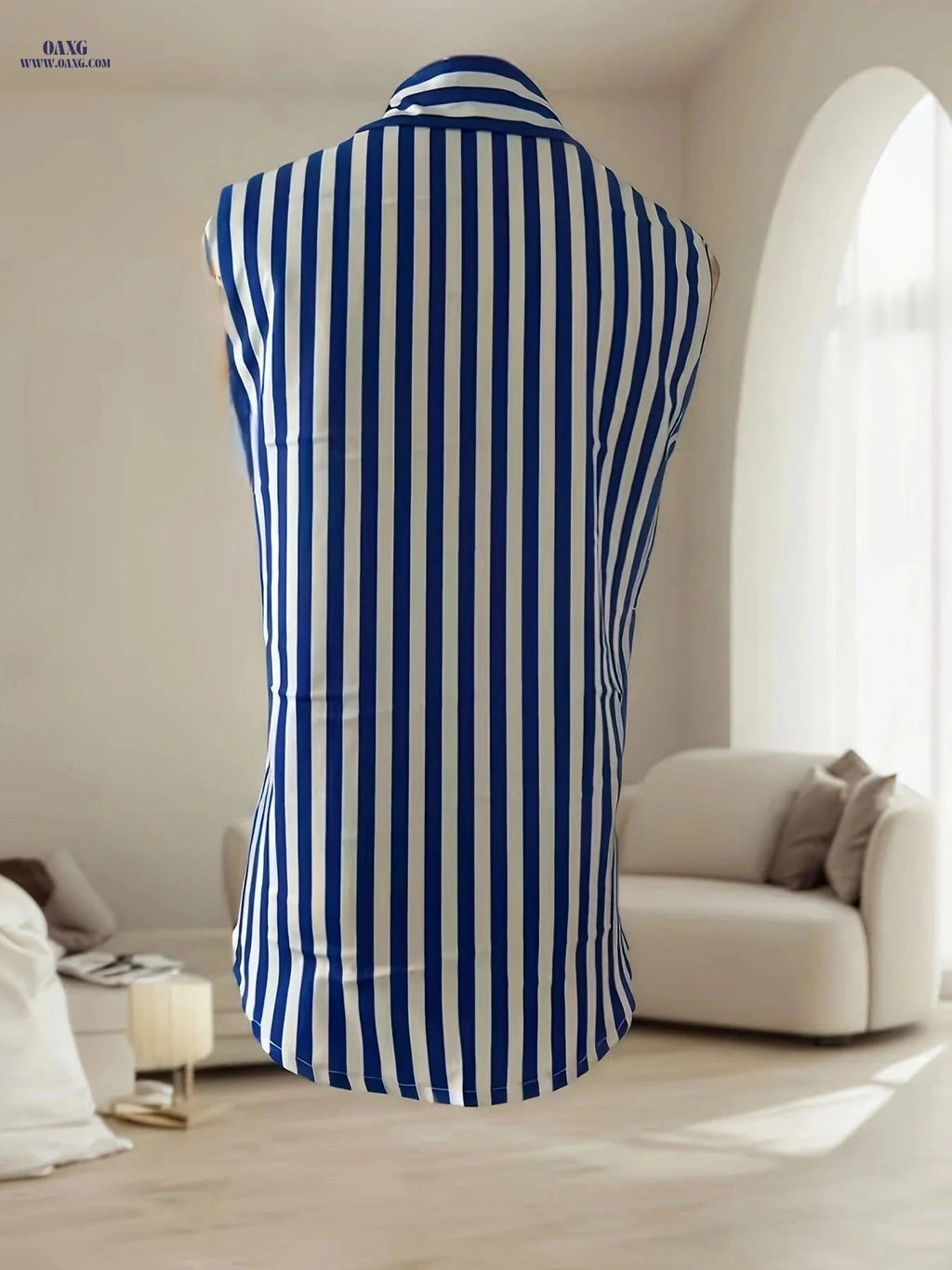 Elegant Women's Striped Button-Up Shirt - Casual & Fashionable Fit   OAXG Blue / S