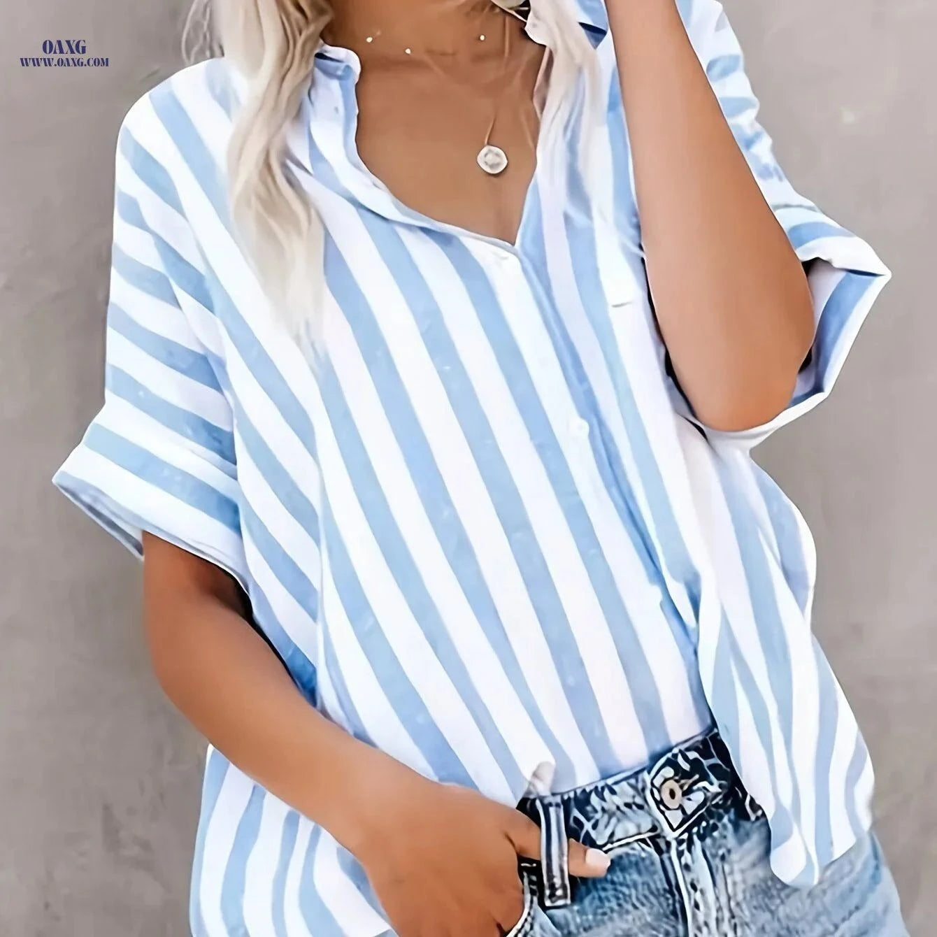 Elegant Women's Striped Cardigan Button-Up Top - Spring Summer Style   OAXG Mixed colors / S
